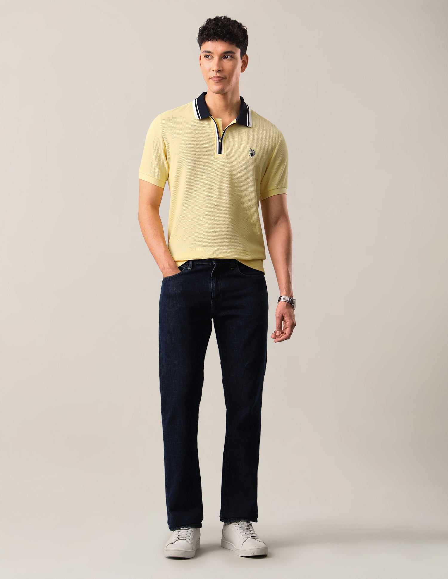 Textured Slim Fit Polo Shirt Yellow - U.S. Polo Assn. India | Large