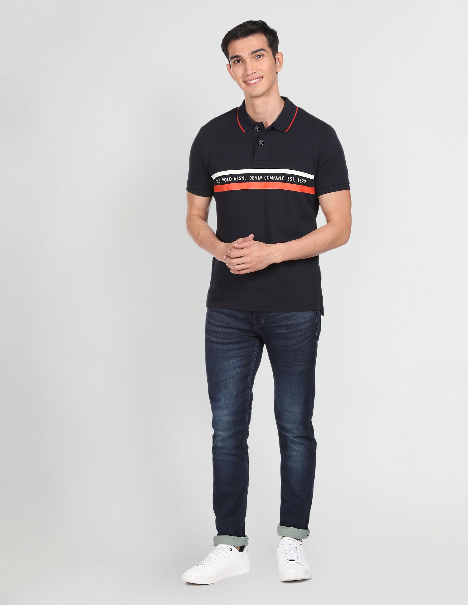 Pure Cotton Striped Polo Shirt Navy - U.S. Polo Assn. India | Large