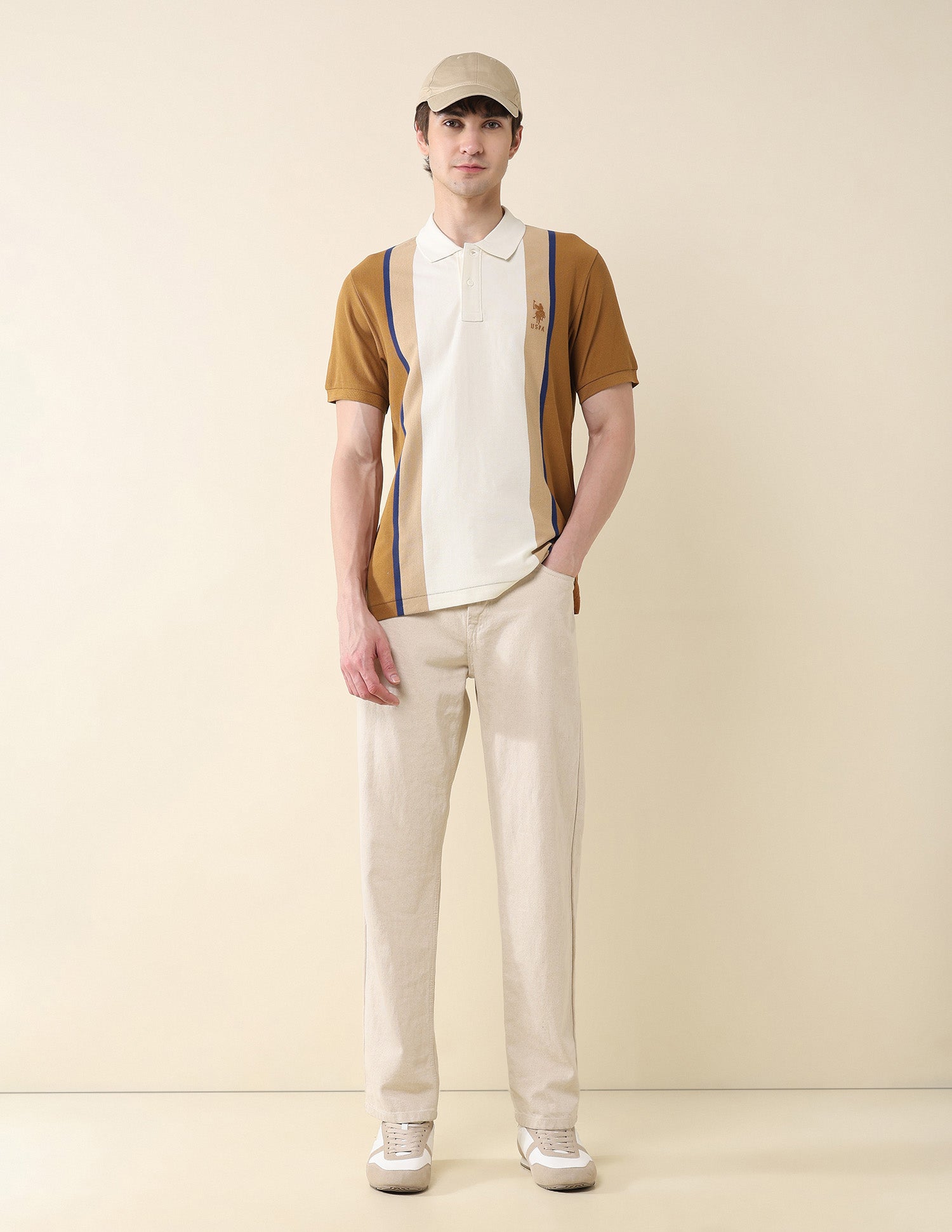 Colourblocked Pure Cotton Gold Cup Polo Shirt Brown - U.S. Polo Assn. India | Large