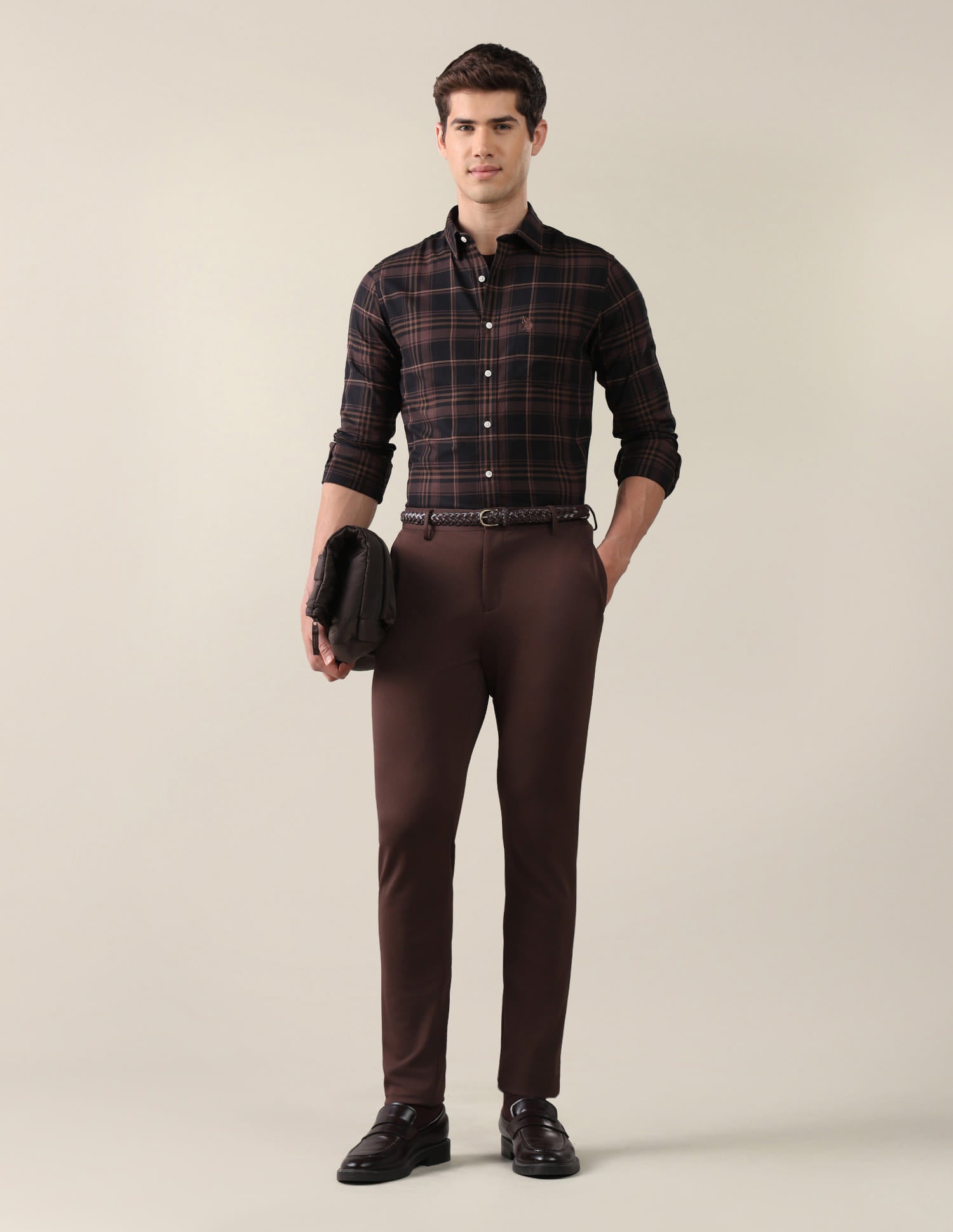 Plaid Checked Tailored Fit Shirt Brown - U.S. Polo Assn. India | Large