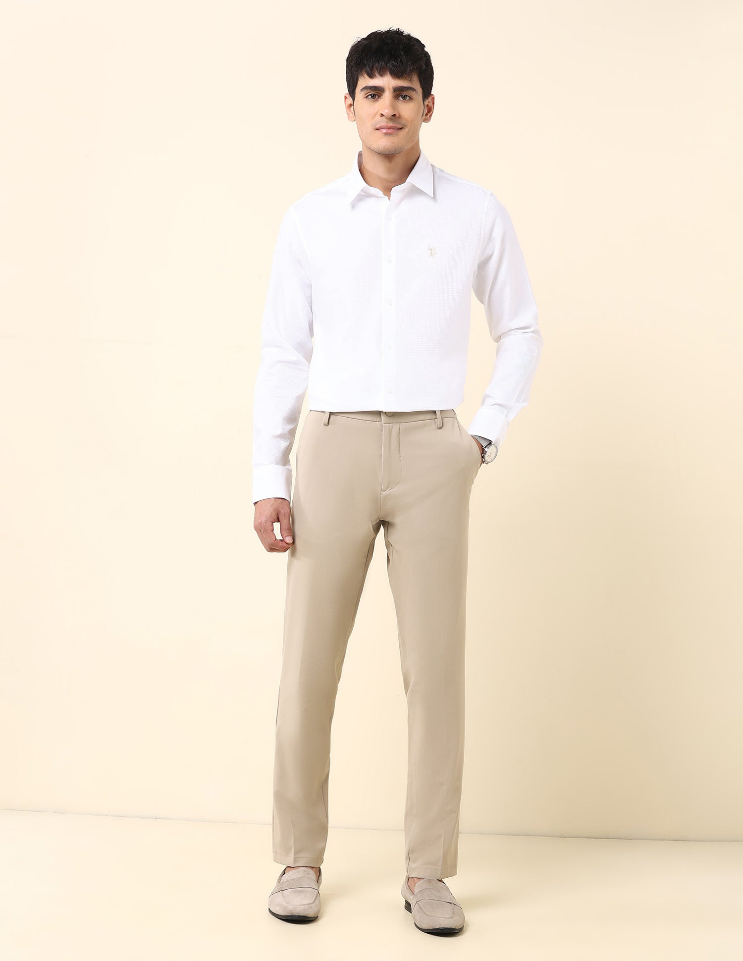 Tailored Fit Textured Shirt White - U.S. Polo Assn. India | Large