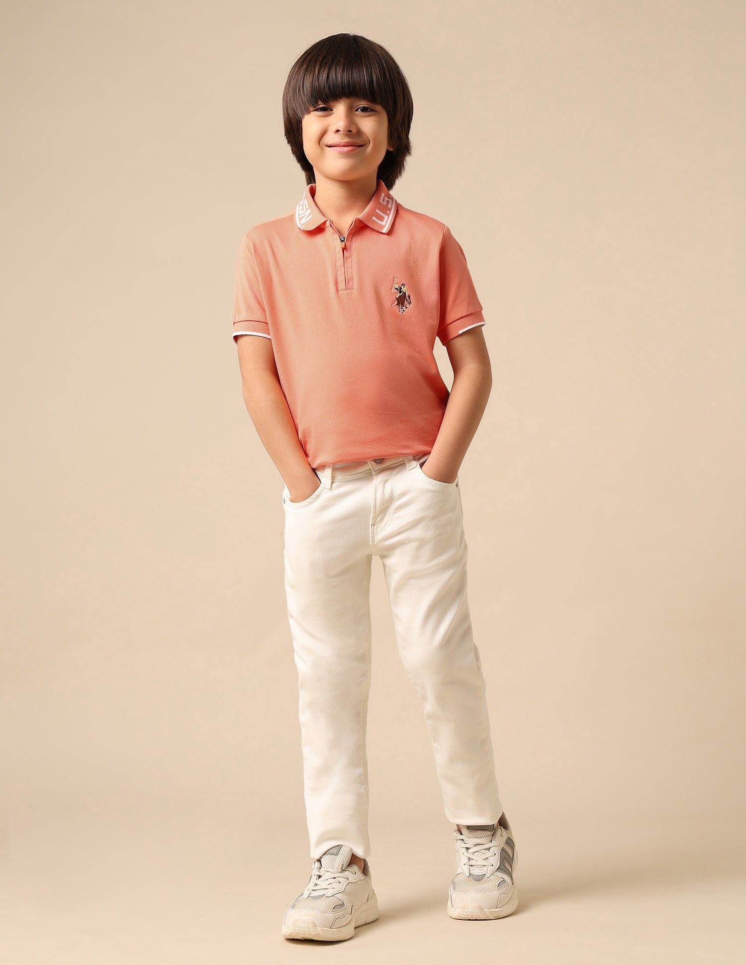 Boys Solid Regular Fit Polo Shirt Light Orange - U.S. POLO ASSN. | Large