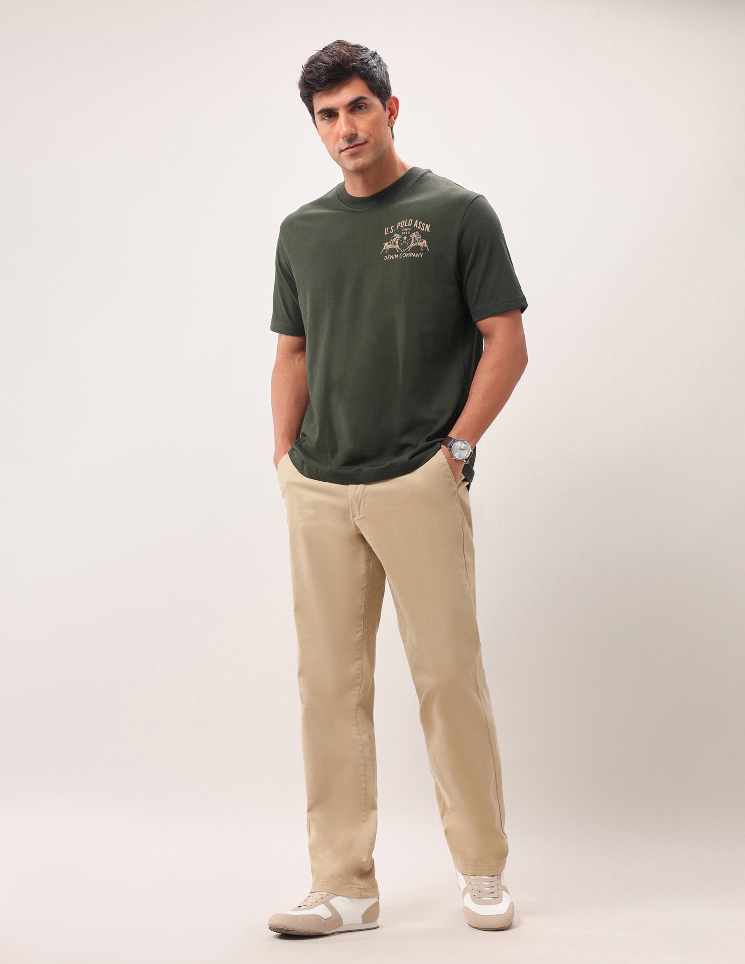 Brand Printed Oversized Fit T-Shirt Olive - U.S. Polo Assn. India | Large