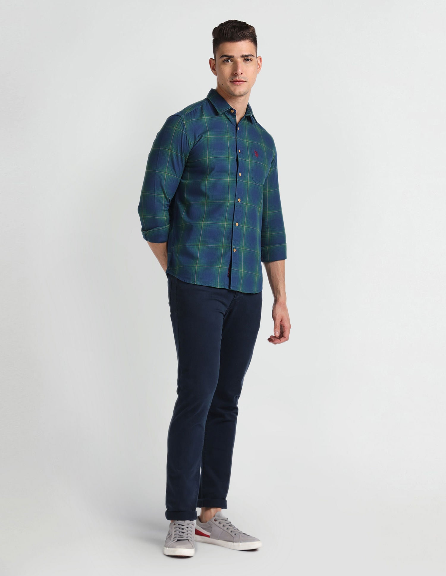 Tartan Check Twill Shirt Blue and Green - U.S. Polo Assn. India | Large