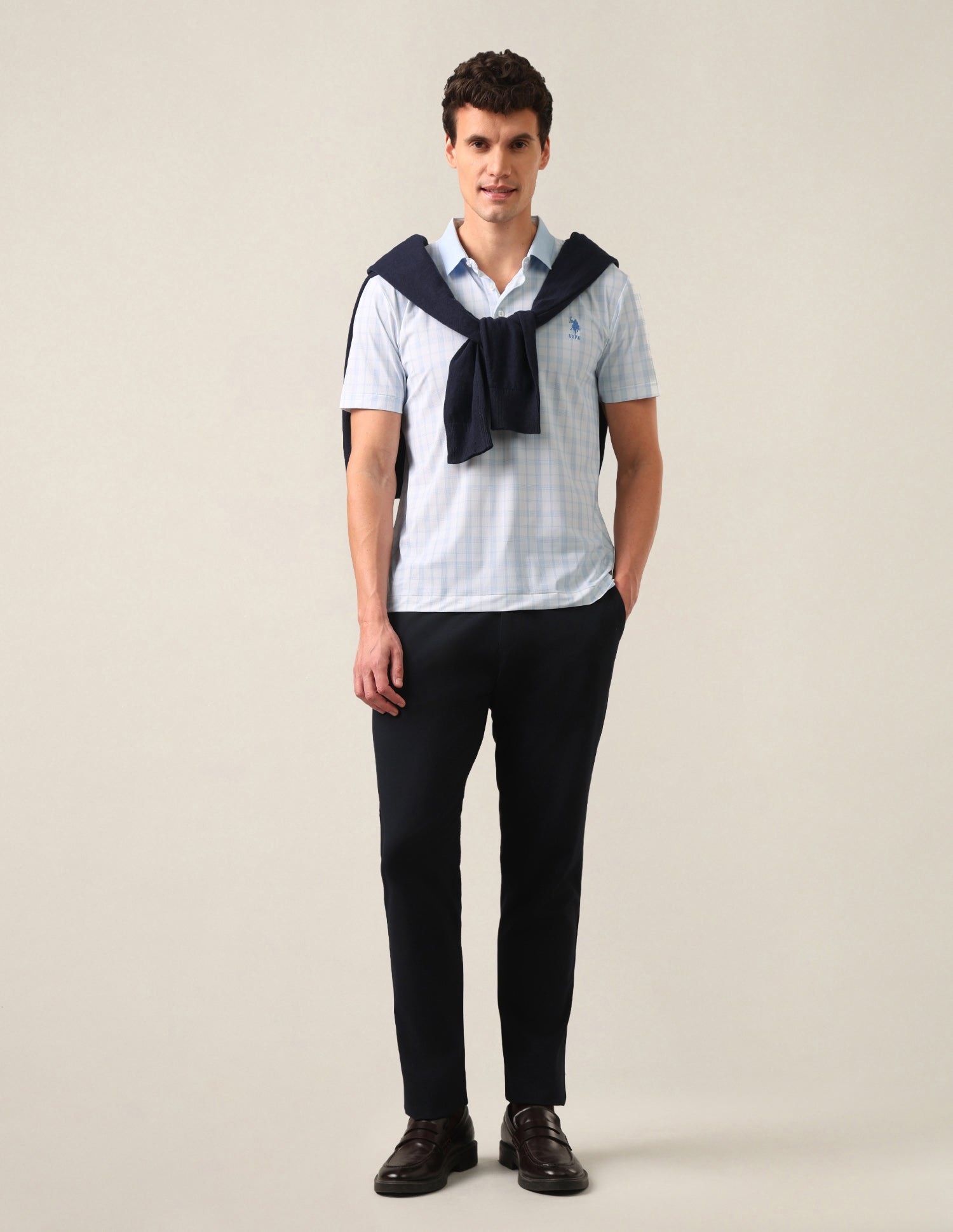 Checked Slim Fit Polo Shirt Light Blue - U.S. Polo Assn. India | Large