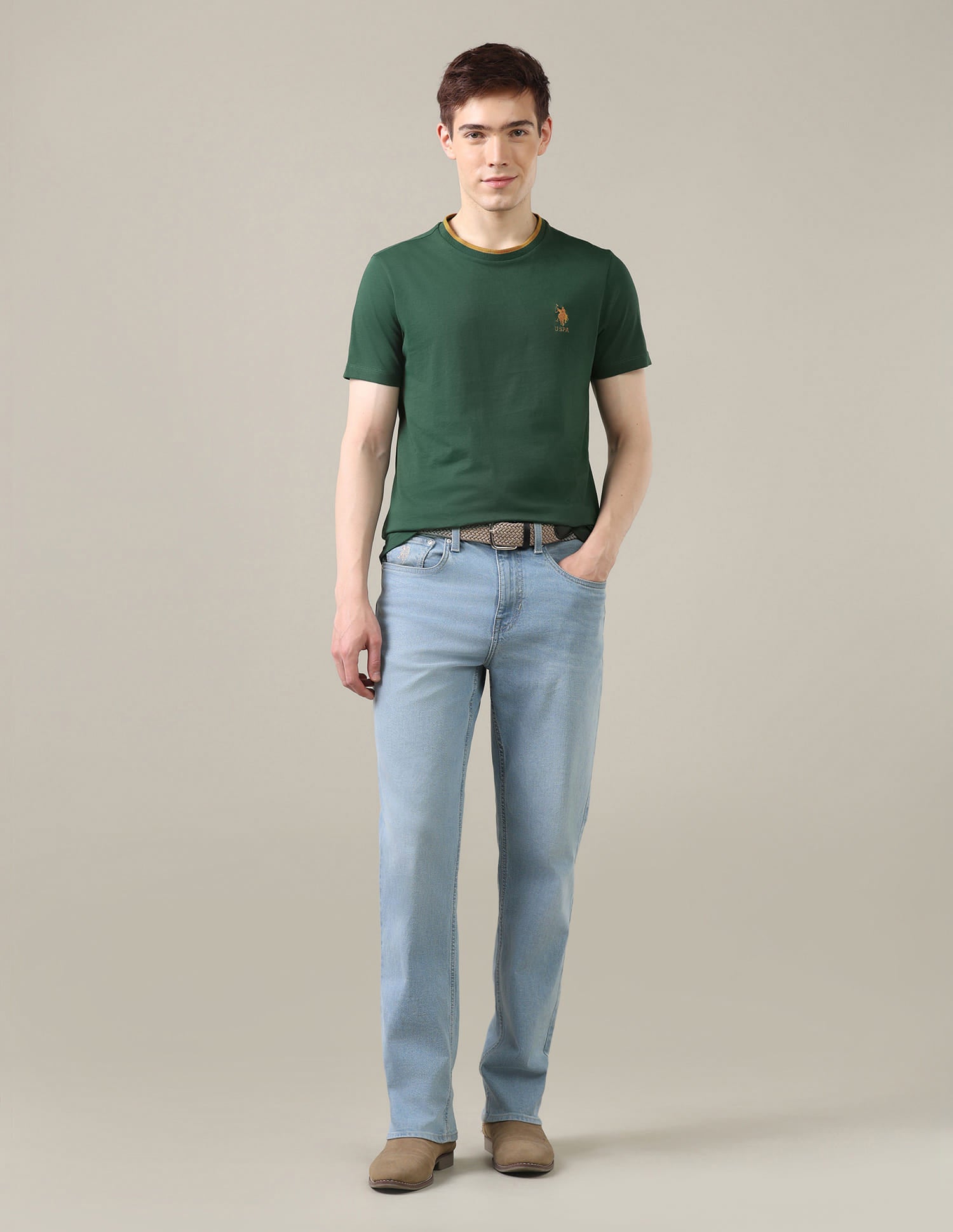 Solid Regular Fit T-Shirt Green - U.S. Polo Assn. India | Large