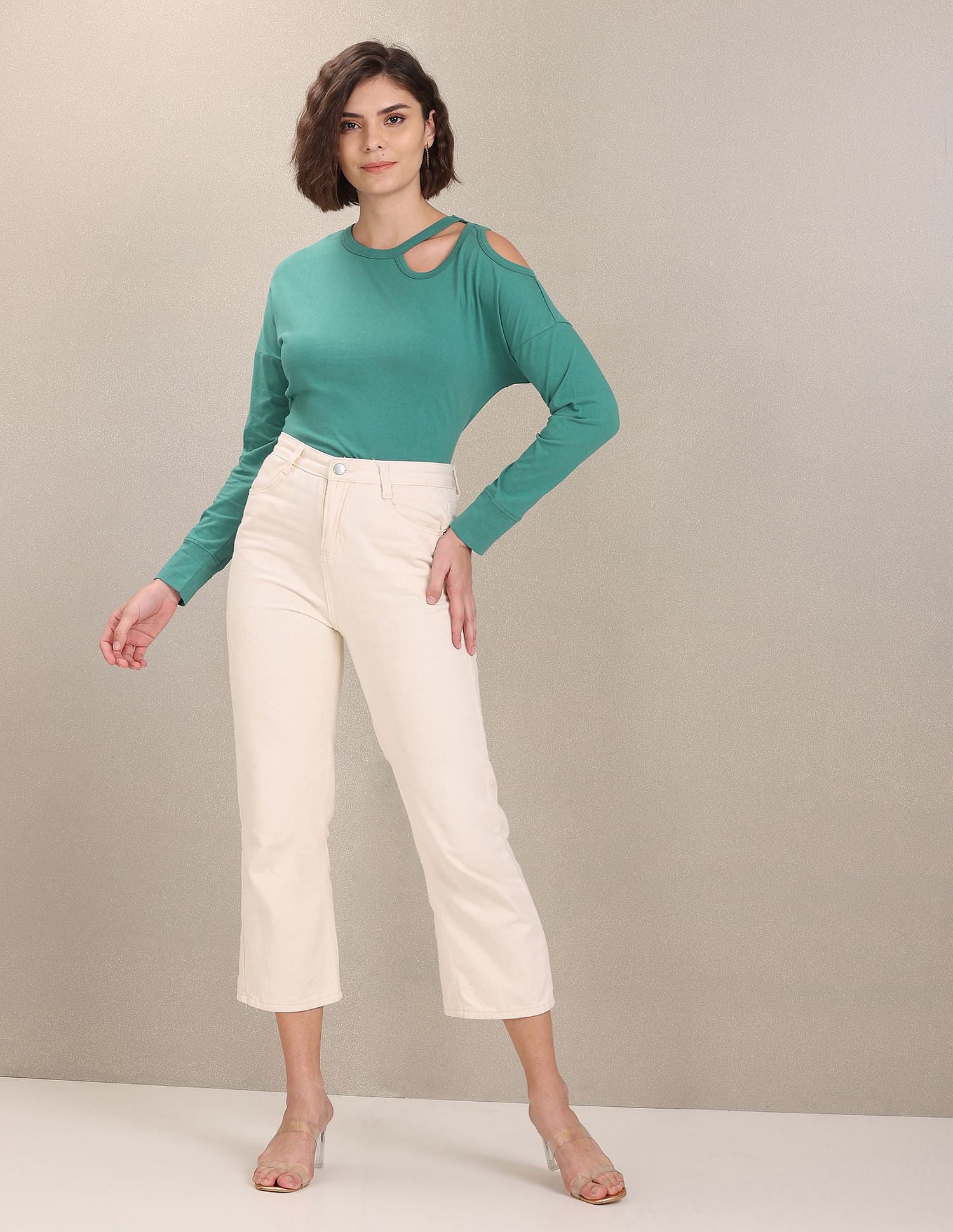 Cut Out Shoulder Solid Top Teal - U.S. Polo Assn. India | Large