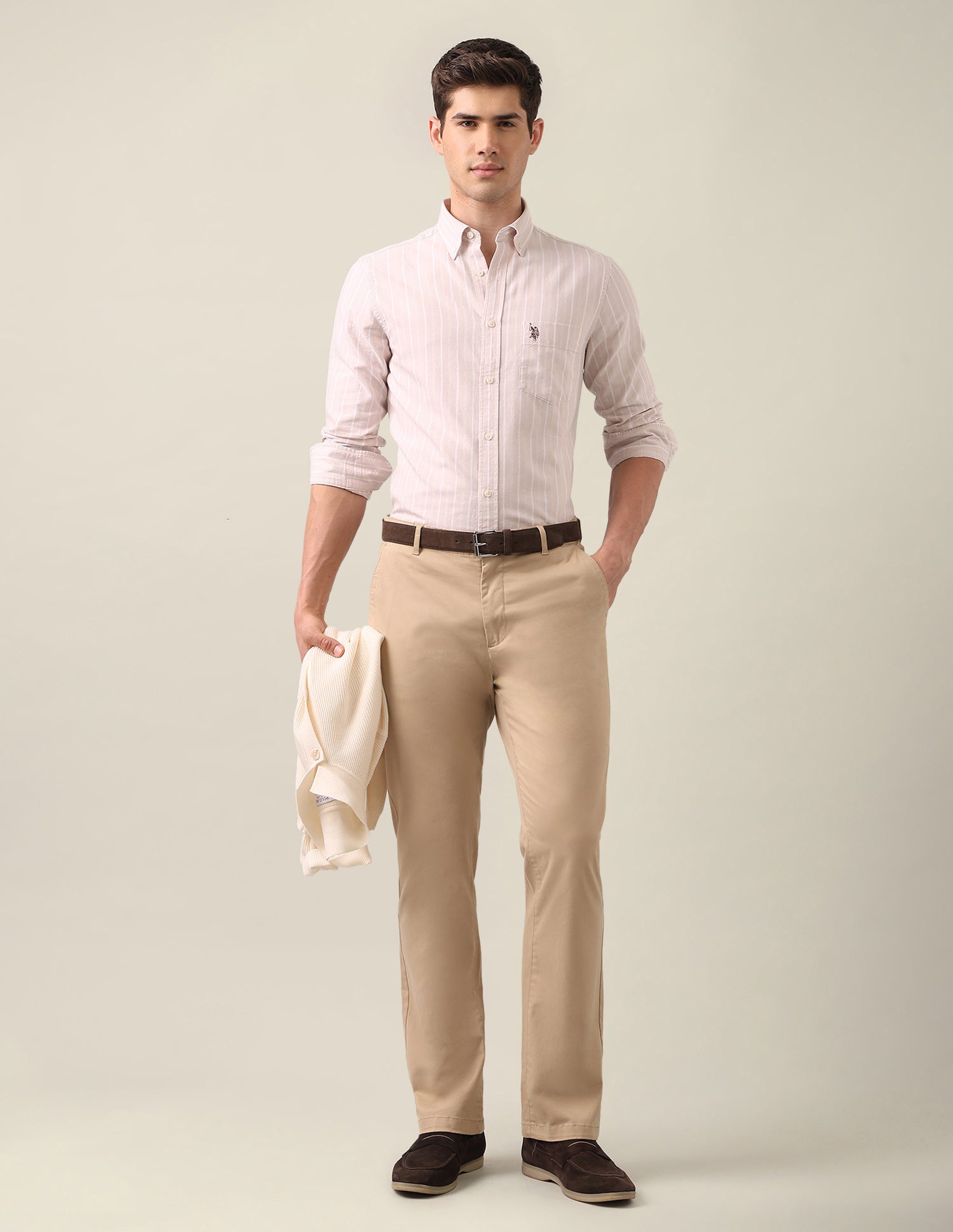 Vertical Striped Oxford Shirt Beige - U.S. Polo Assn. India | Large