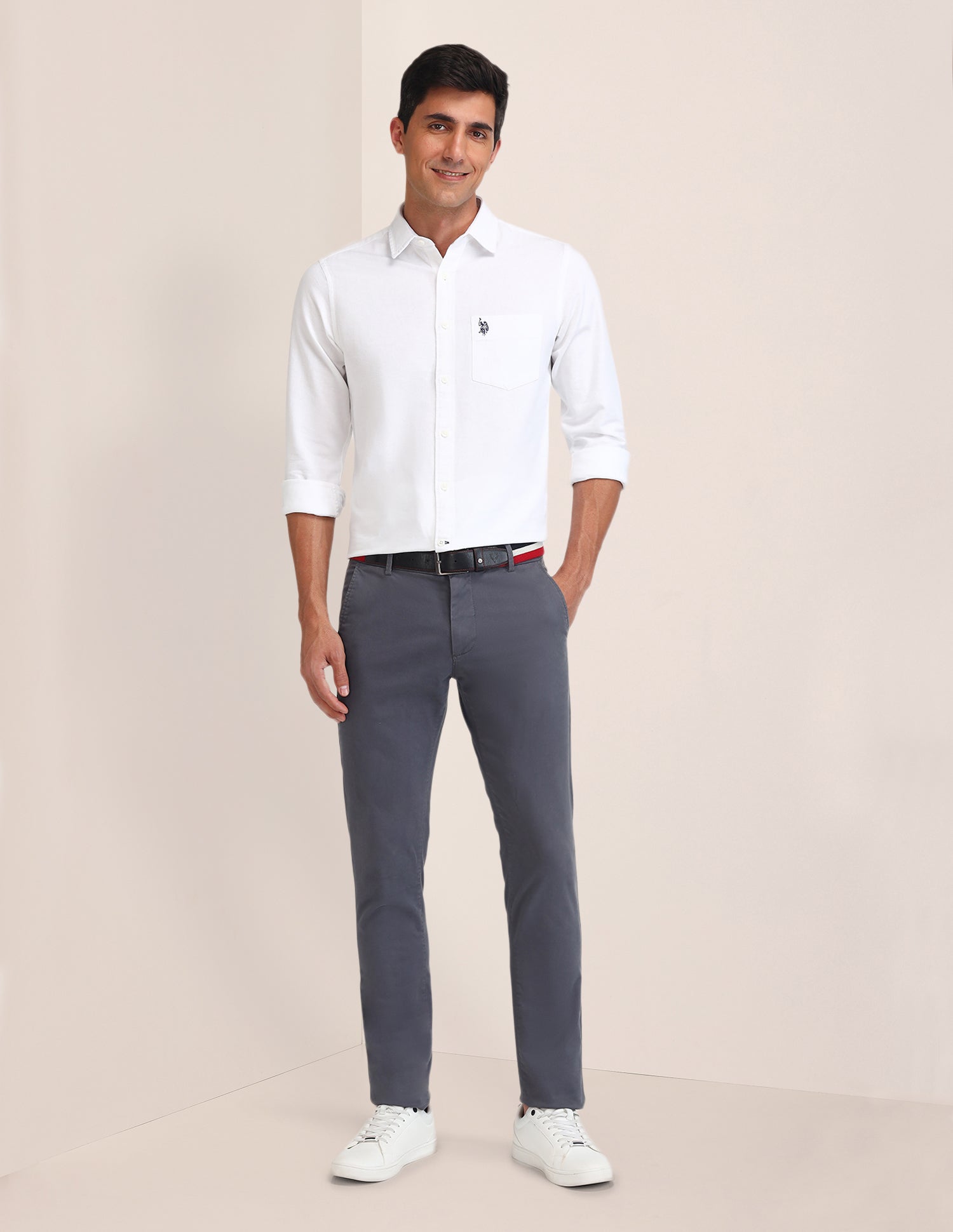 Textured Tailored Fit Shirt White - U.S. Polo Assn. India | Large