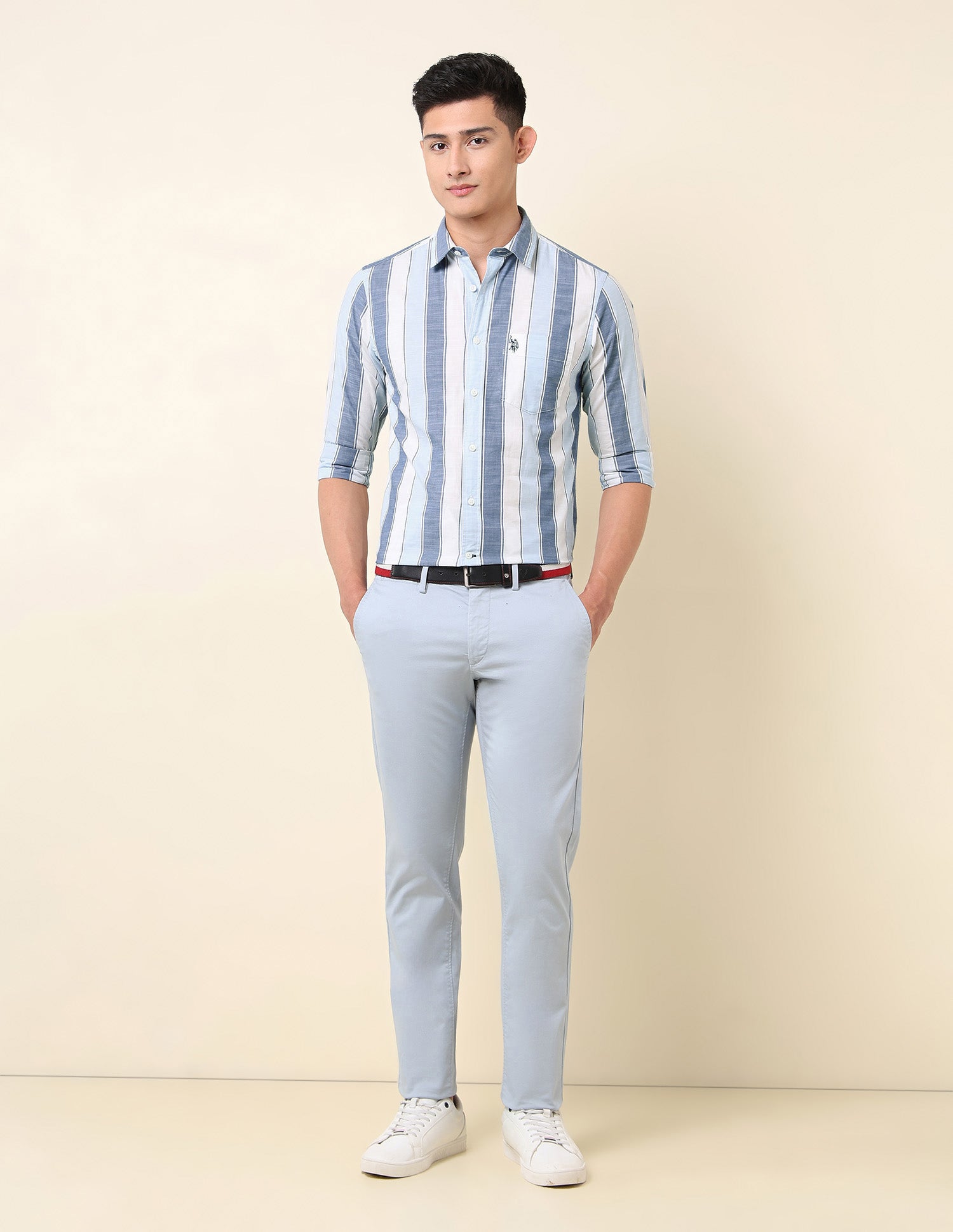 Vertical Striped Pure Cotton Shirt Light Blue - U.S. Polo Assn. India | Large