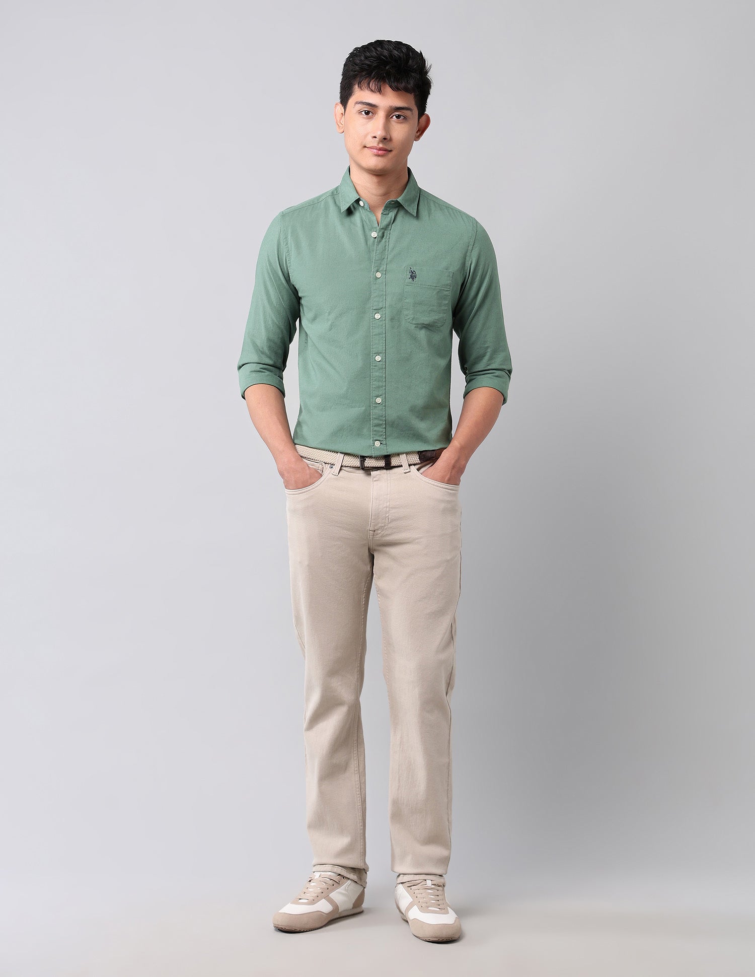 Solid Pure Cotton Shirt Light Green - U.S. Polo Assn. India | Large