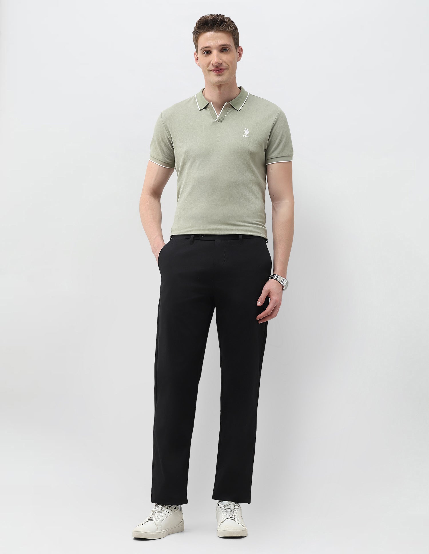 Riley Straight Fit Twill Trousers Black - U.S. Polo Assn. India | Large