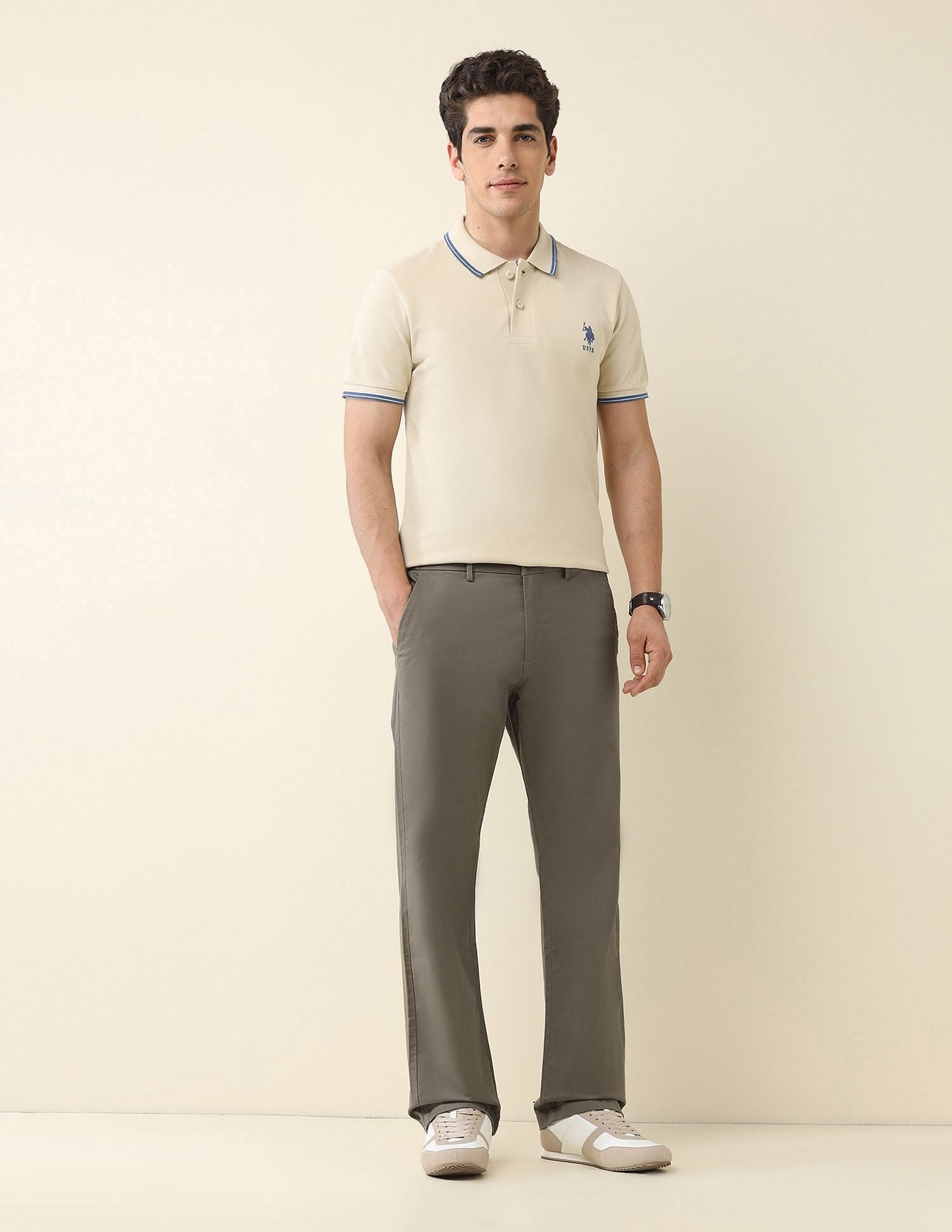 Straight Fit Solid Chinos Dark Brown - U.S. Polo Assn. India | Large