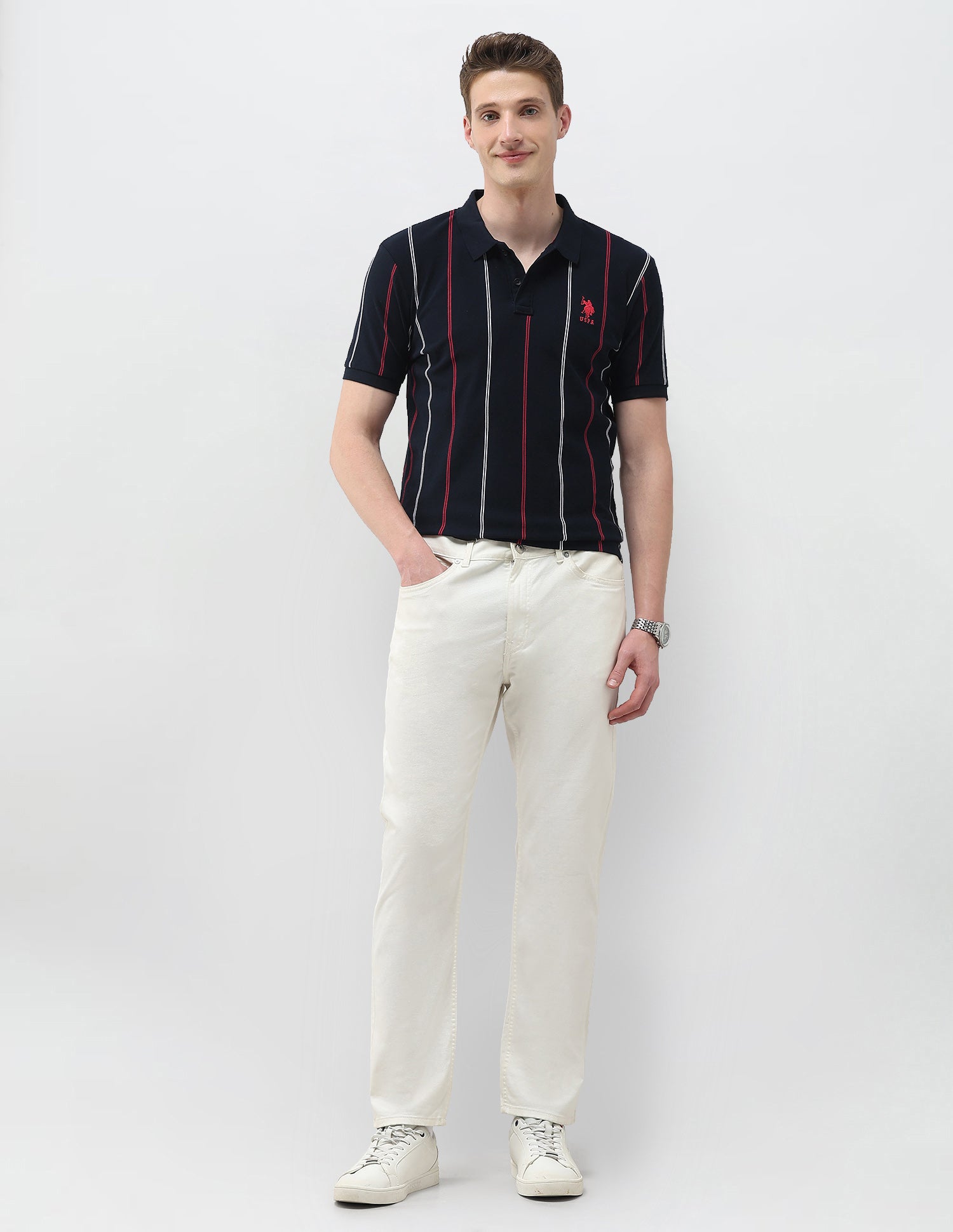 Vertical Striped Slim Fit Polo Shirt Navy - U.S. Polo Assn. India | Large