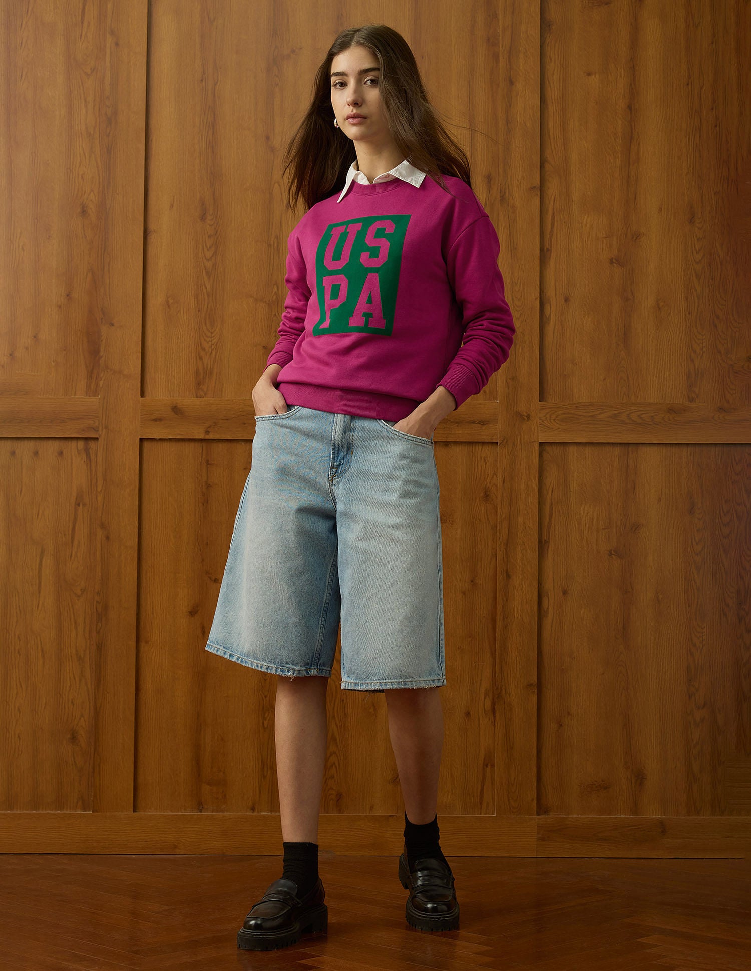 Brand Printed Drop Shoulder Sweatshirt Fuchsia - U.S. POLO ASSN. | Large