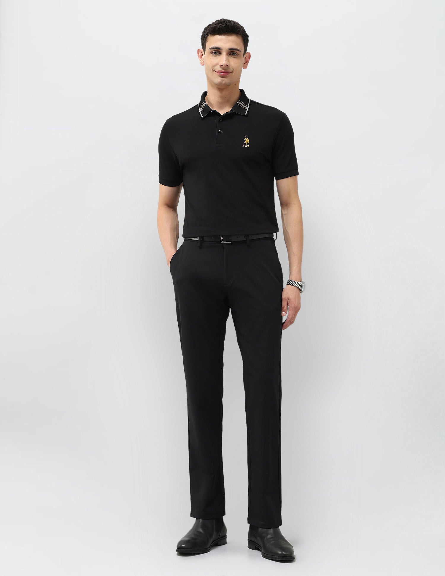 Satin Riley Straight Fit Trousers Black - U.S. POLO ASSN. | Large