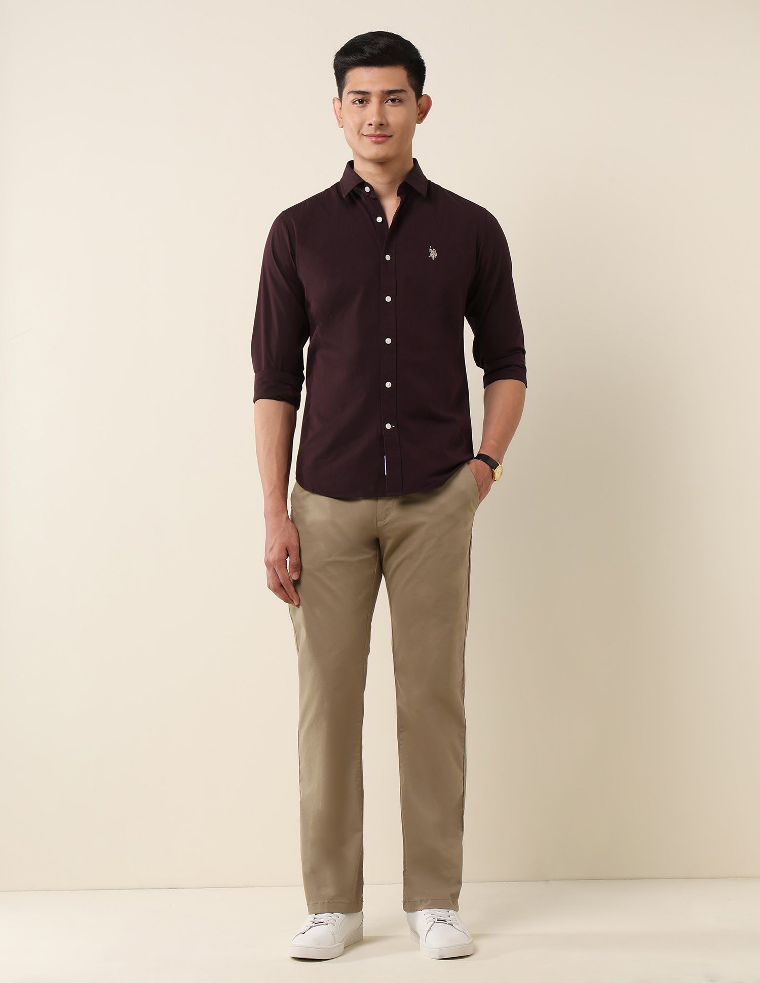 Tailored Fit Pure Cotton Shirt Maroon - U.S. Polo Assn. India | Large