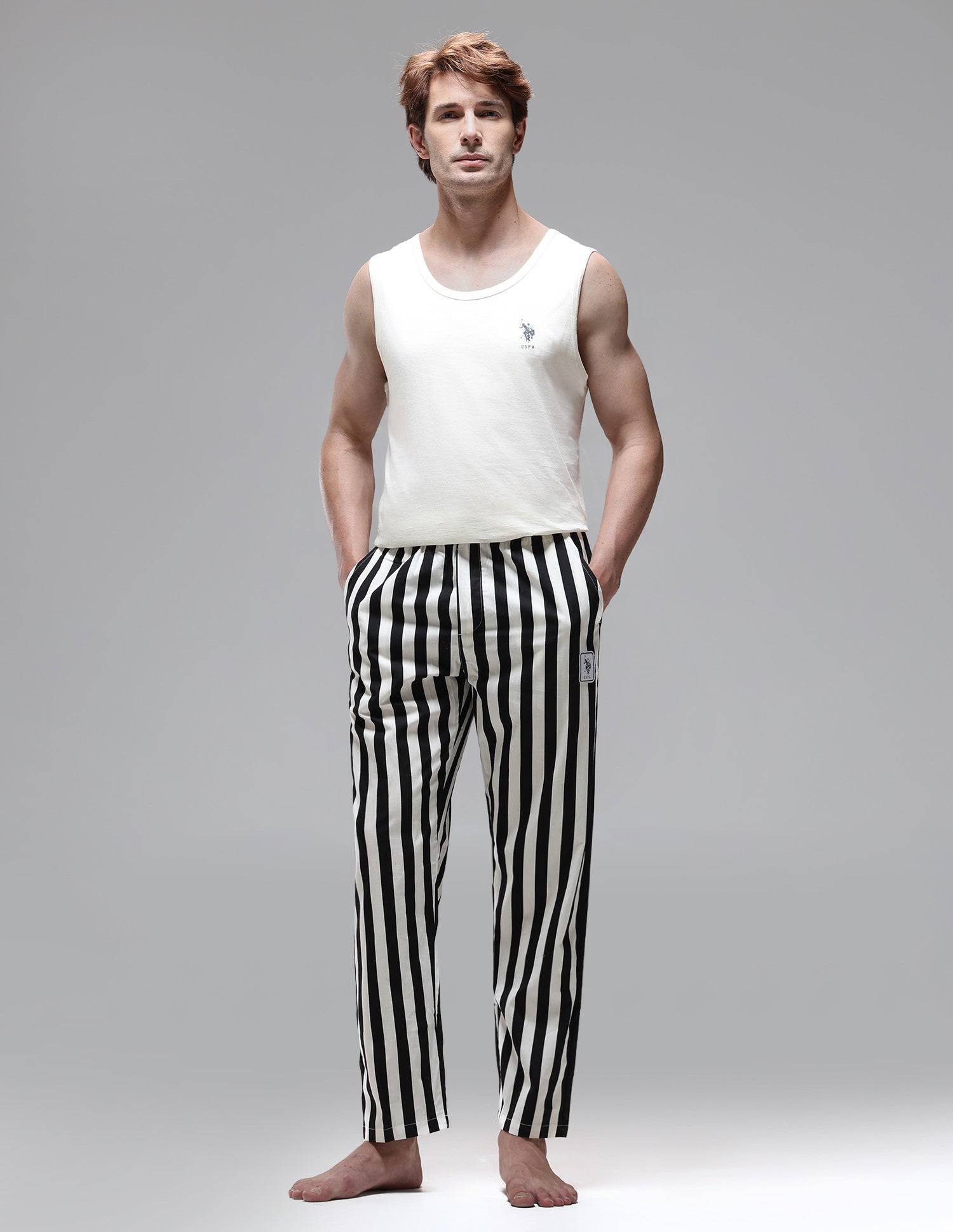 Vertical Striped Mid Rise OELP1 Lounge Pants Black - U.S. Polo Assn. India | Large