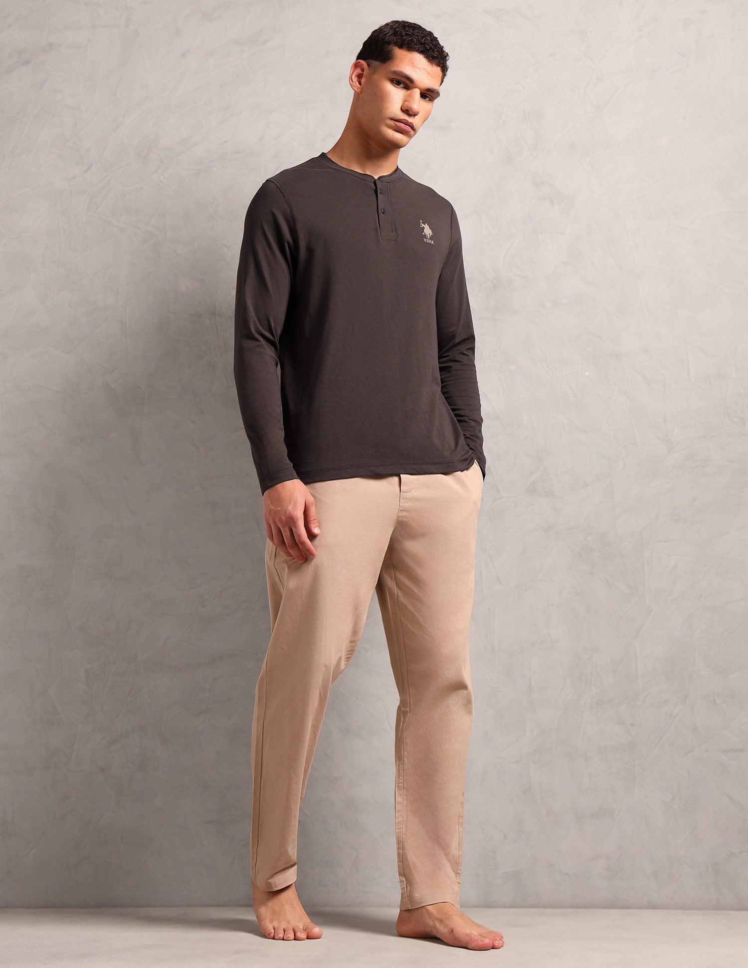 Pure Cotton I694 Lounge Henley T-Shirt - Pack Of 1 Choco - U.S. POLO ASSN. | Large