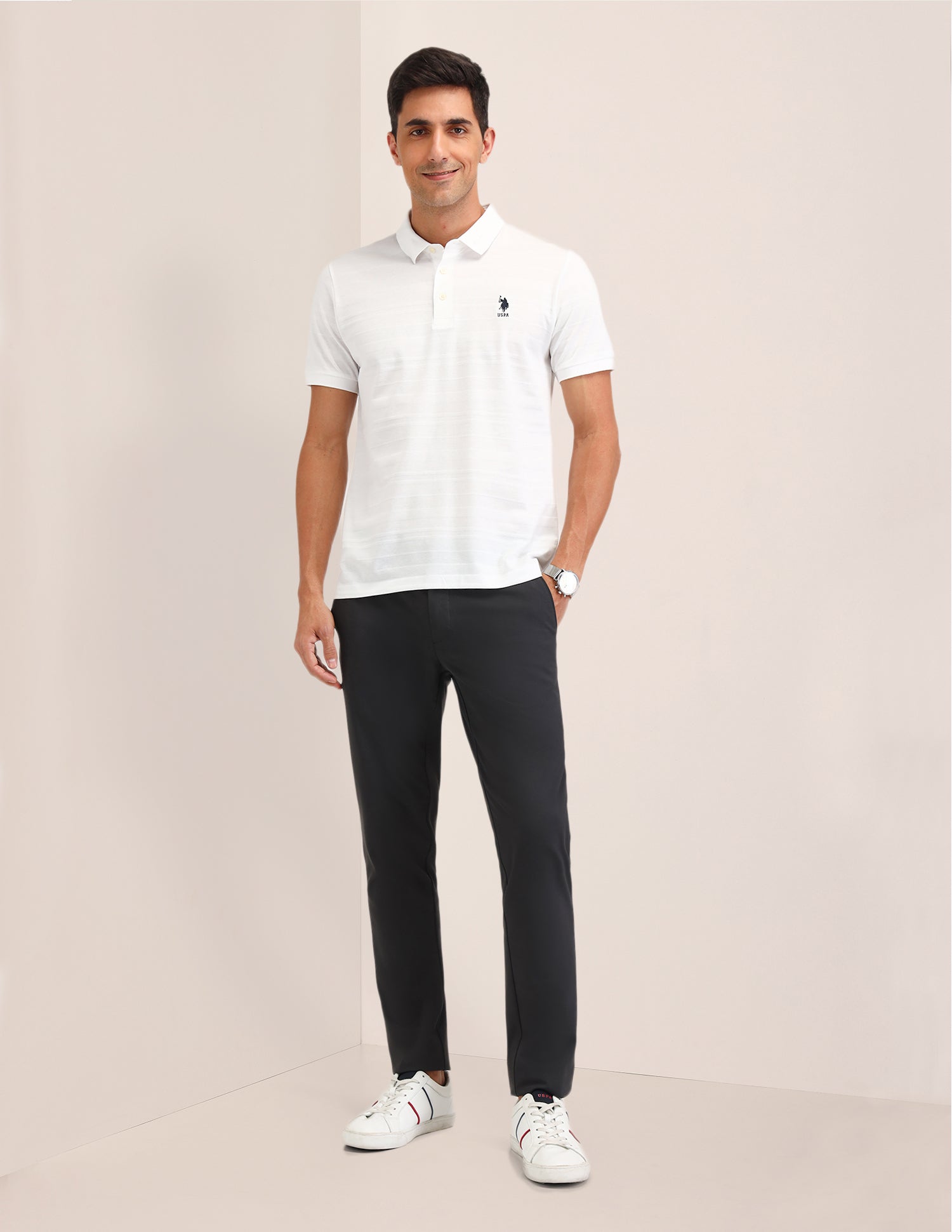 Horizontal Striped Slim Fit Polo Shirts White - U.S. Polo Assn. India | Large