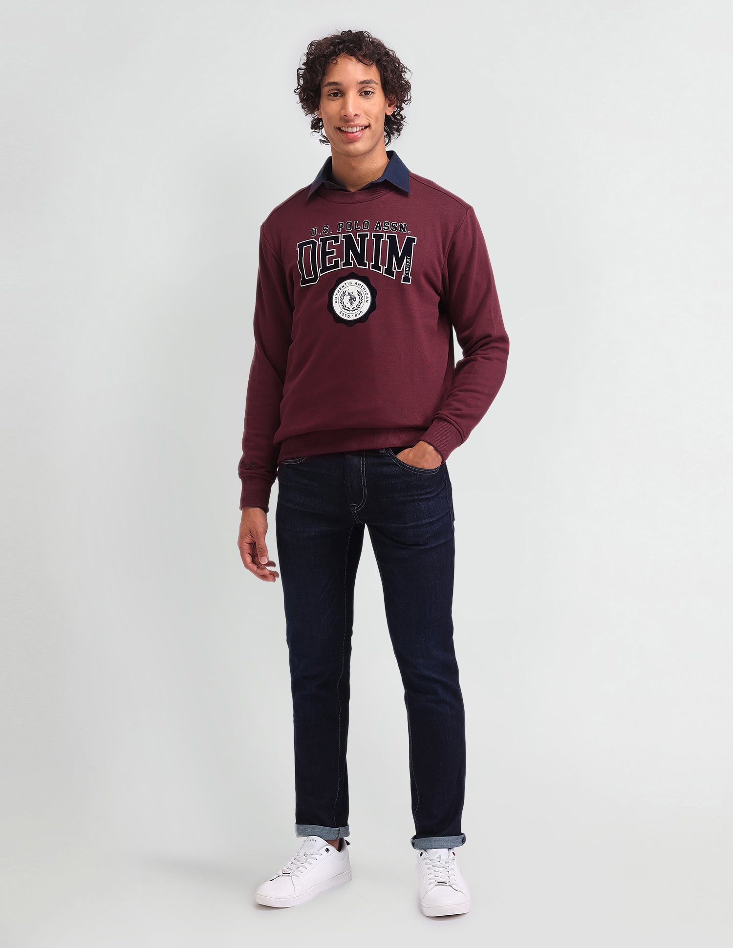 Brand Printed Regular Fit Sweatshirt Maroon - U.S. Polo Assn. India | Large