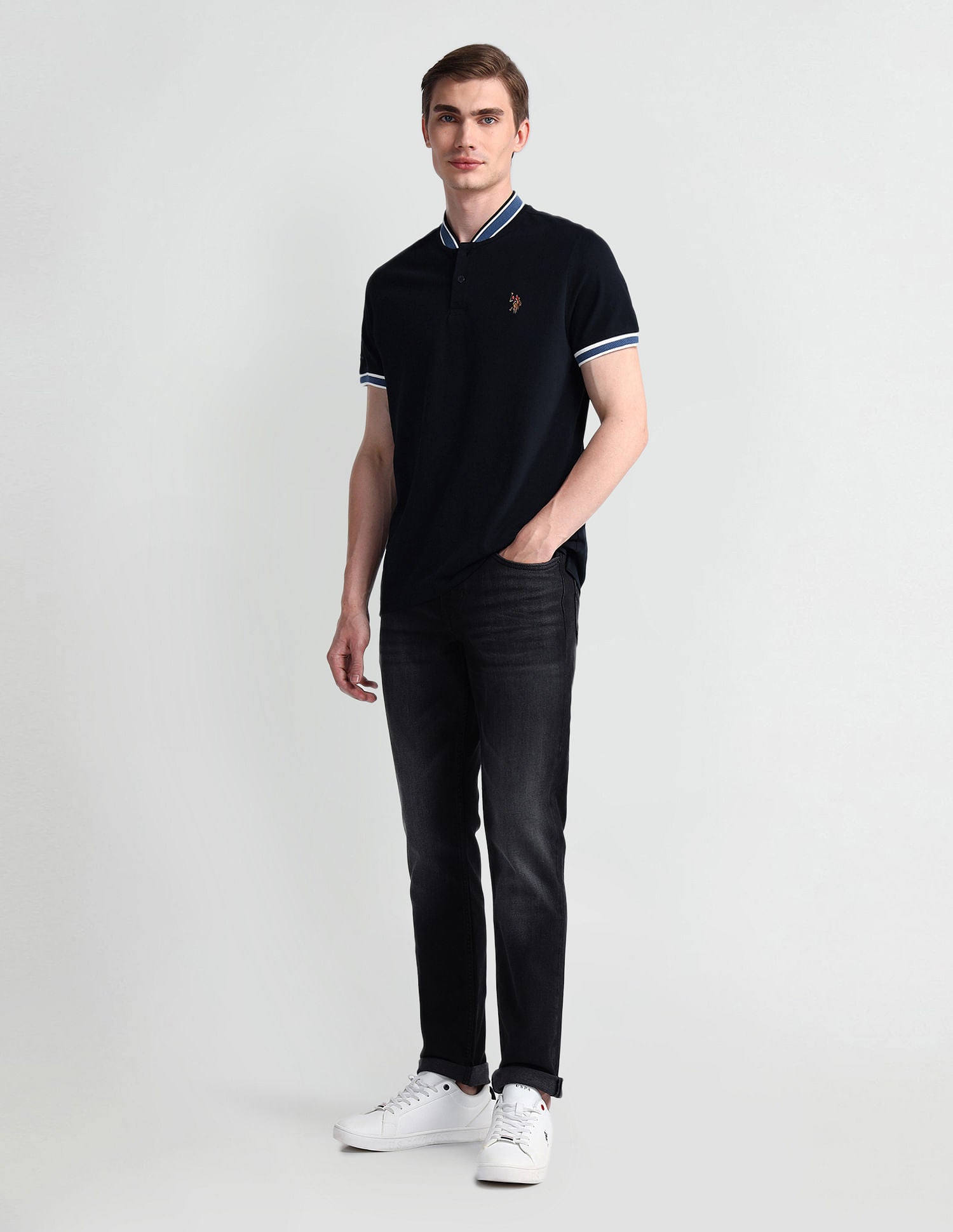 Solid Muscle Fit Polo Shirt Navy - U.S. Polo Assn. India | Large