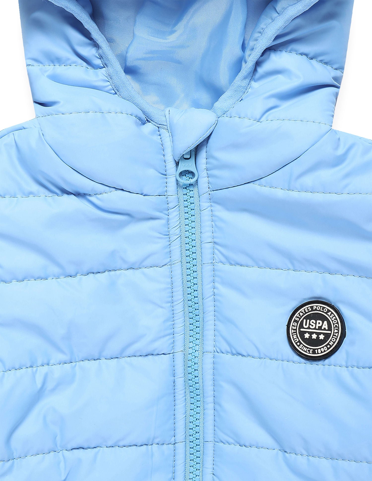 Boys Solid Hooded Puffer Jacket Light Blue - U.S. POLO ASSN. | Large