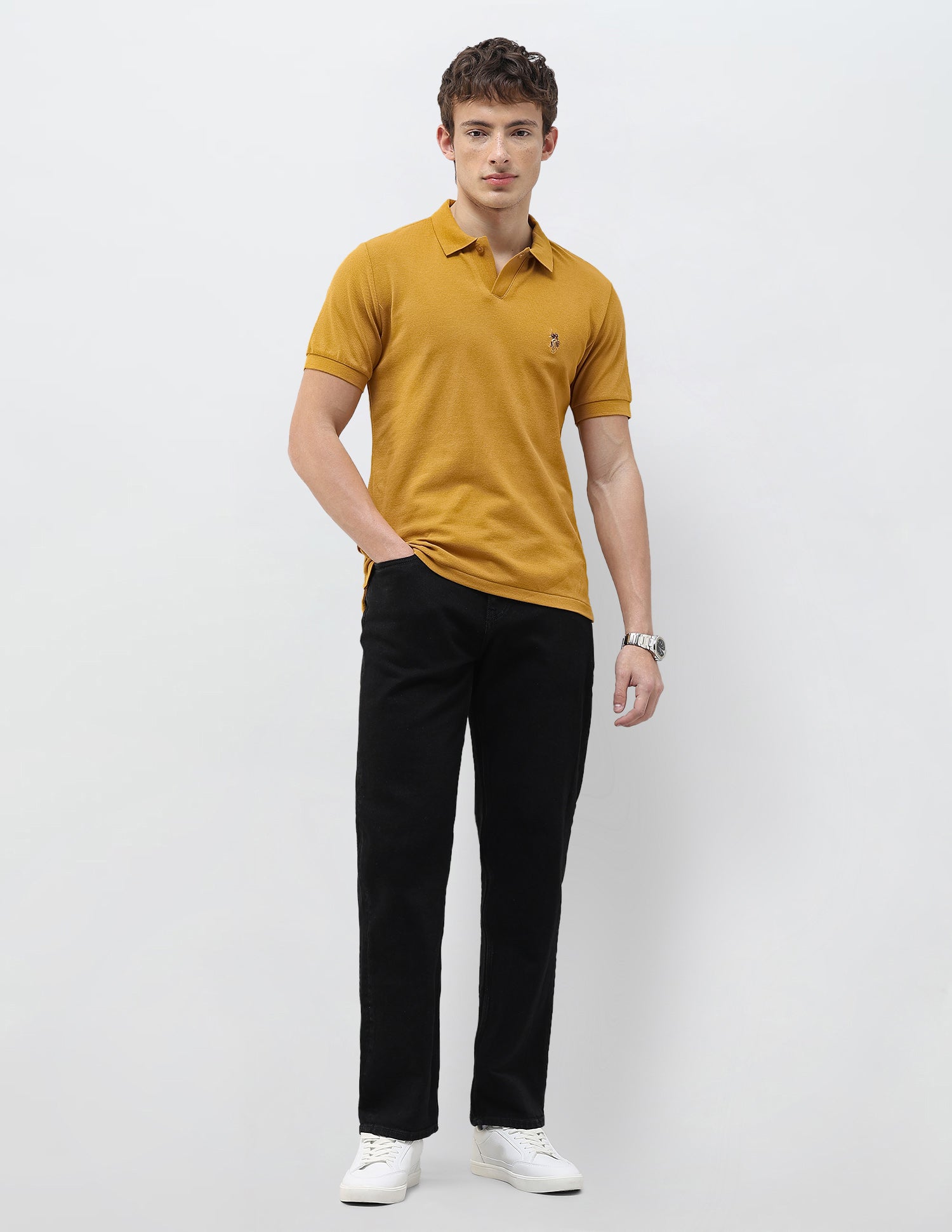 Solid Slim Fit Polo Shirt Mustard - U.S. Polo Assn. India | Large