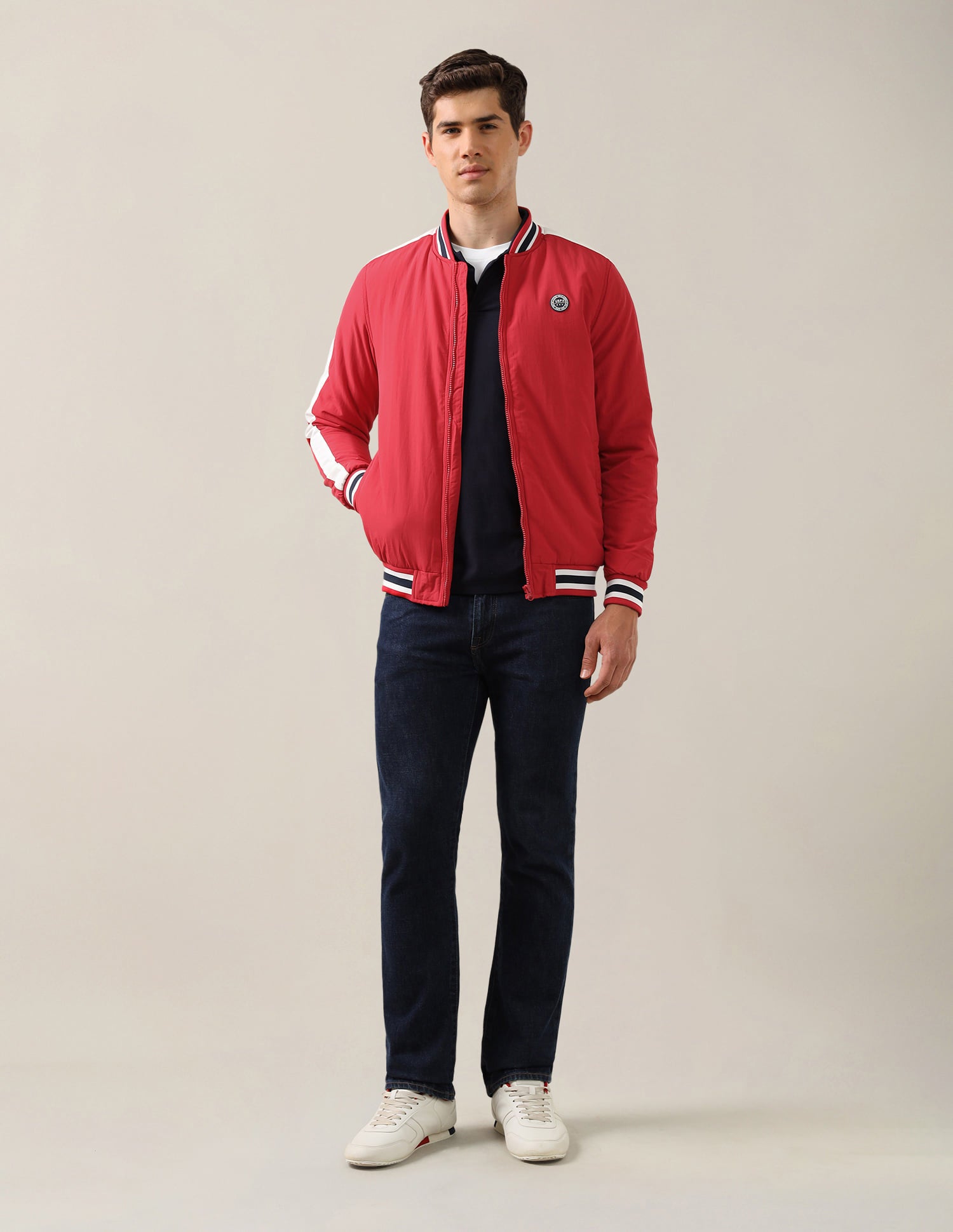 Stand Collar Solid Bomber Jacket Red - U.S. Polo Assn. India | Large