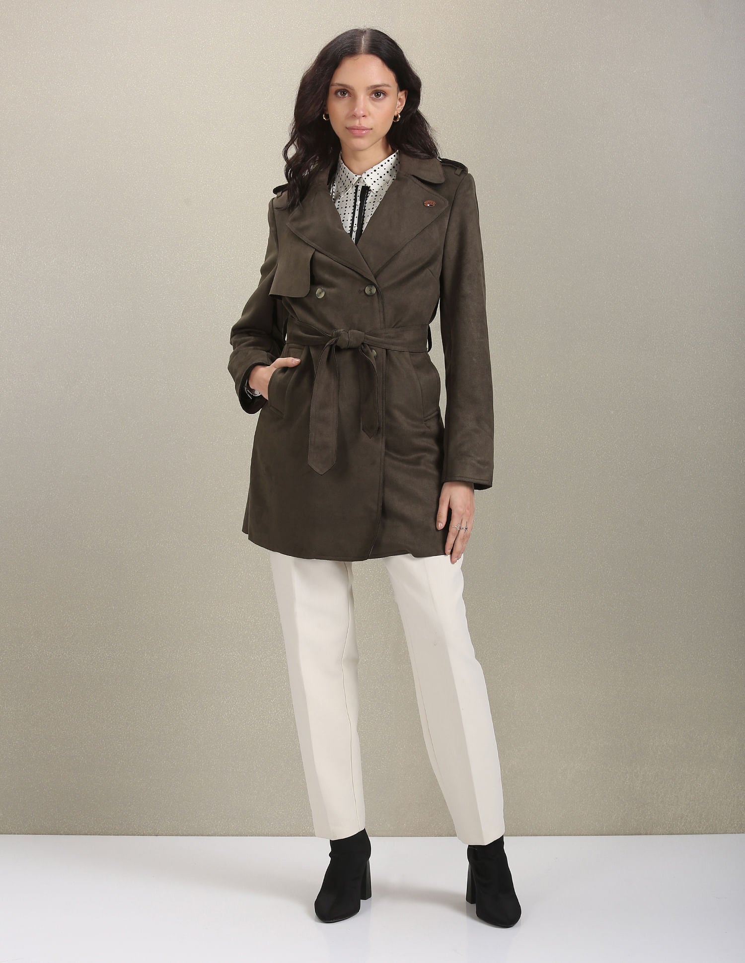 Double Breasted Solid Trench Coat Olive - U.S. POLO ASSN. | Large