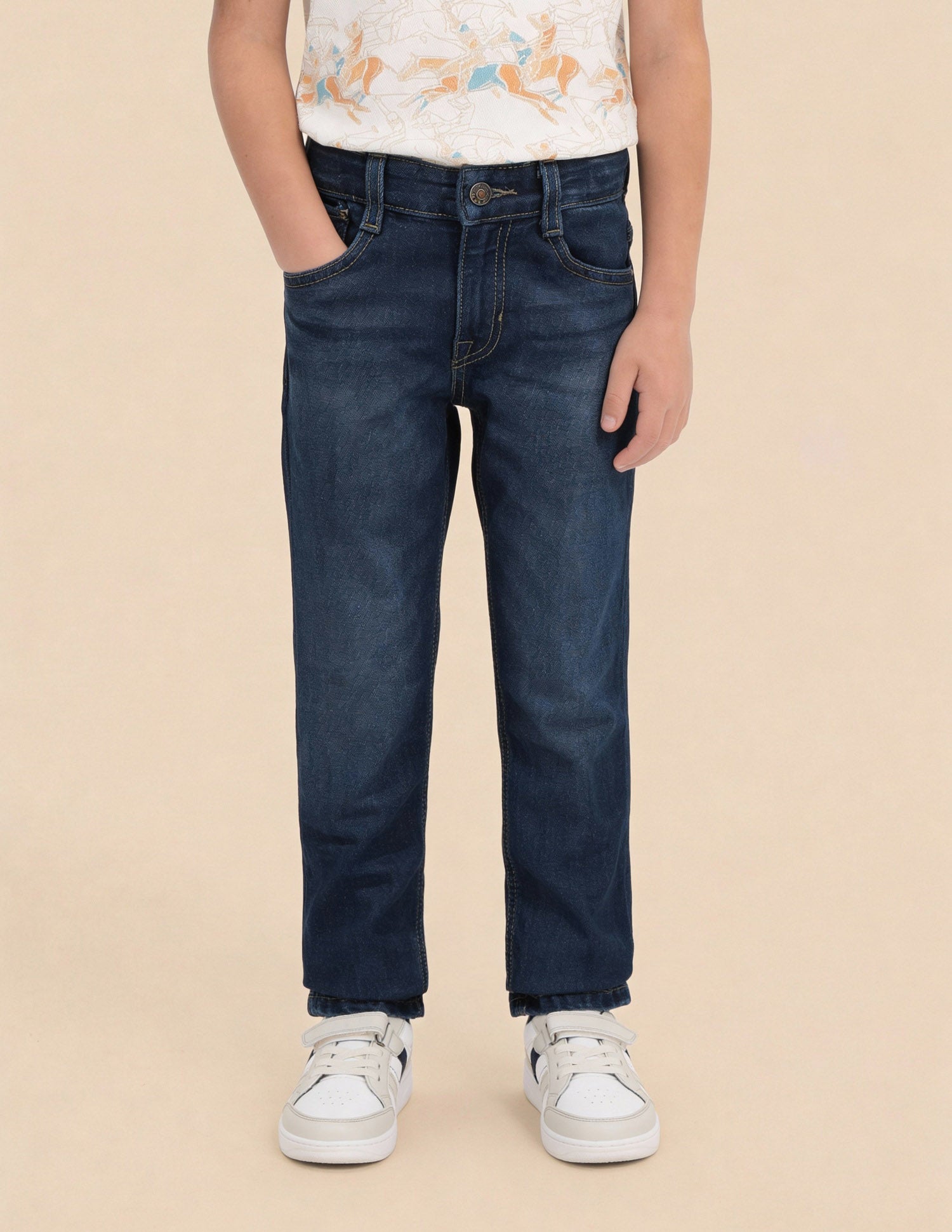 Boys Slim Fit Whiskered Jeans Dark Blue - U.S. Polo Assn. India | Large