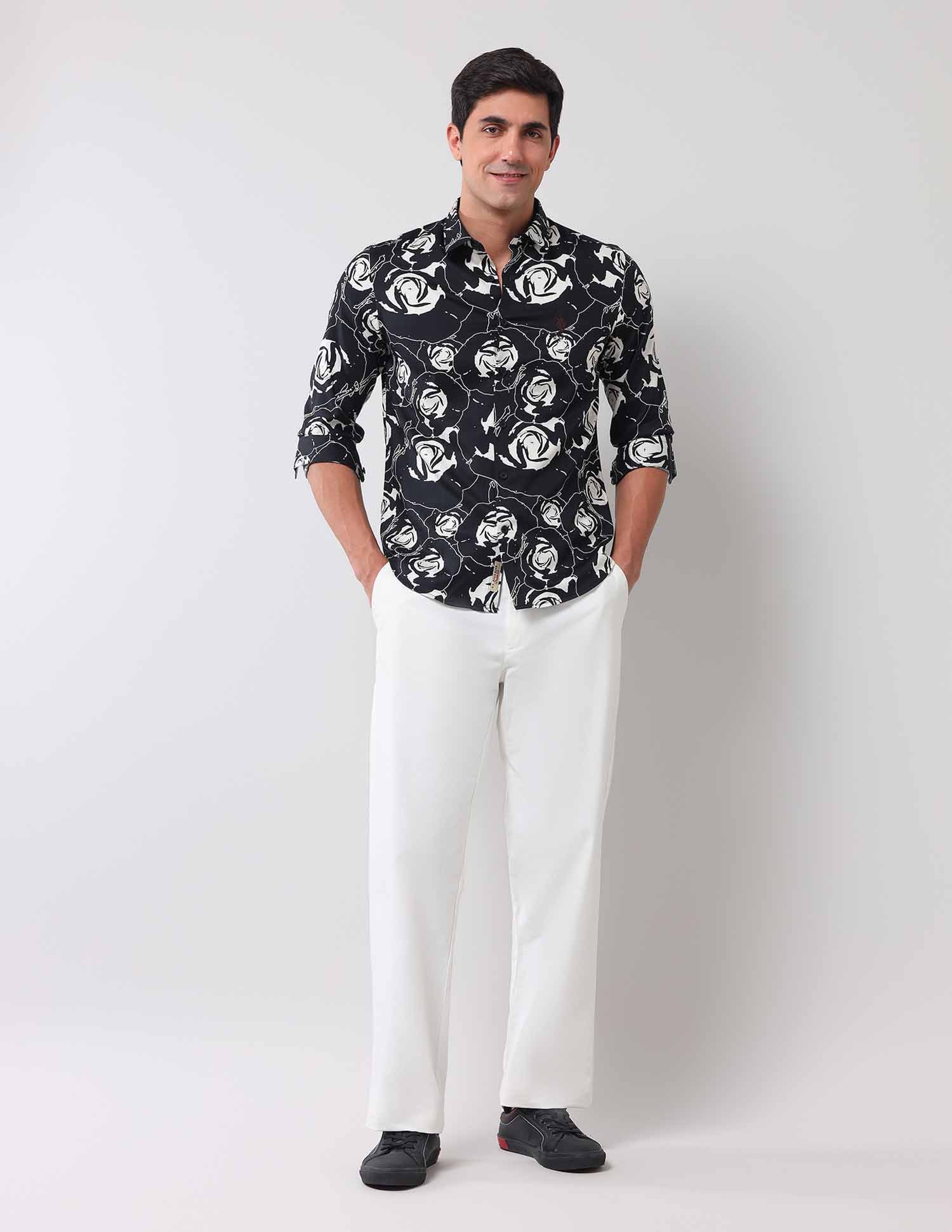 Regular Fit Floral Printed Shirt Black - U.S. Polo Assn. India | Large
