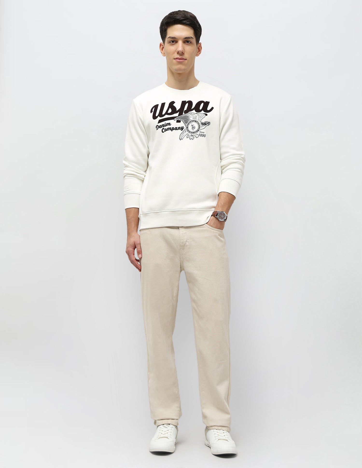 Graphic Brand Printed Sweatshirt Ecru - U.S. POLO ASSN. | Large