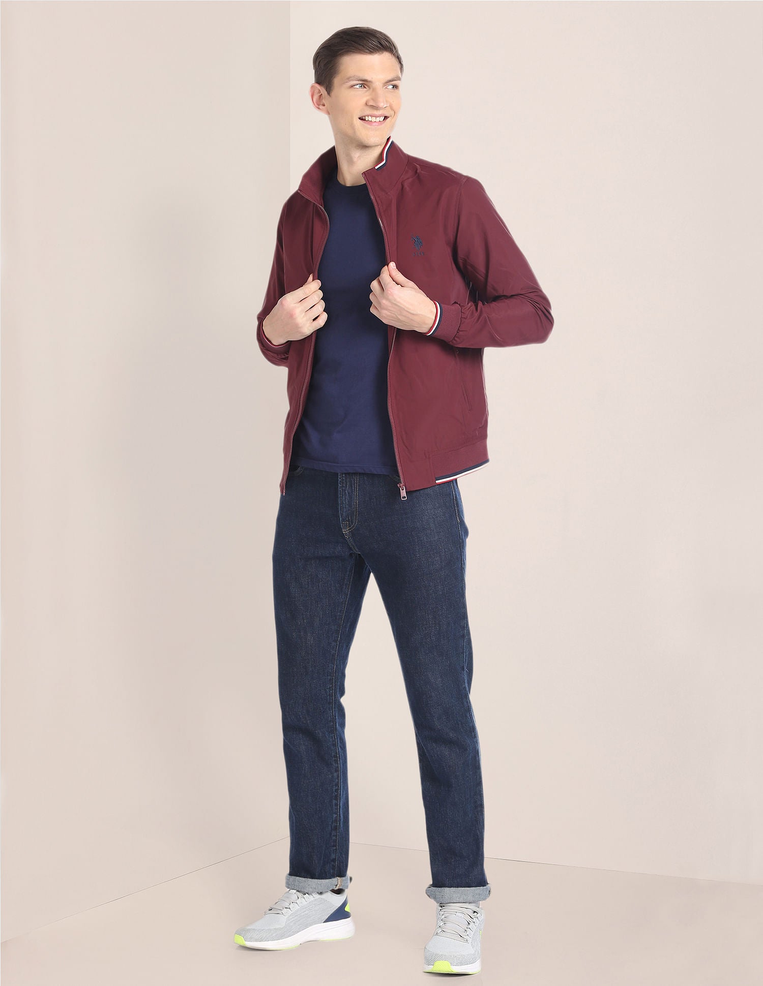 High Neck Long Sleeve Casual Jacket Maroon - U.S. POLO ASSN. | Large