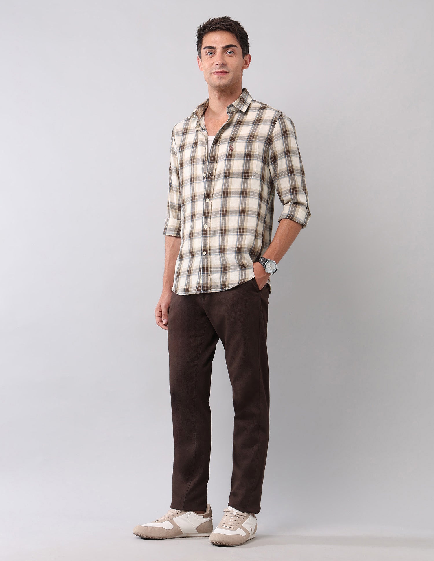 Plaid Checked Pure Cotton Shirt Off White - U.S. Polo Assn. India | Large