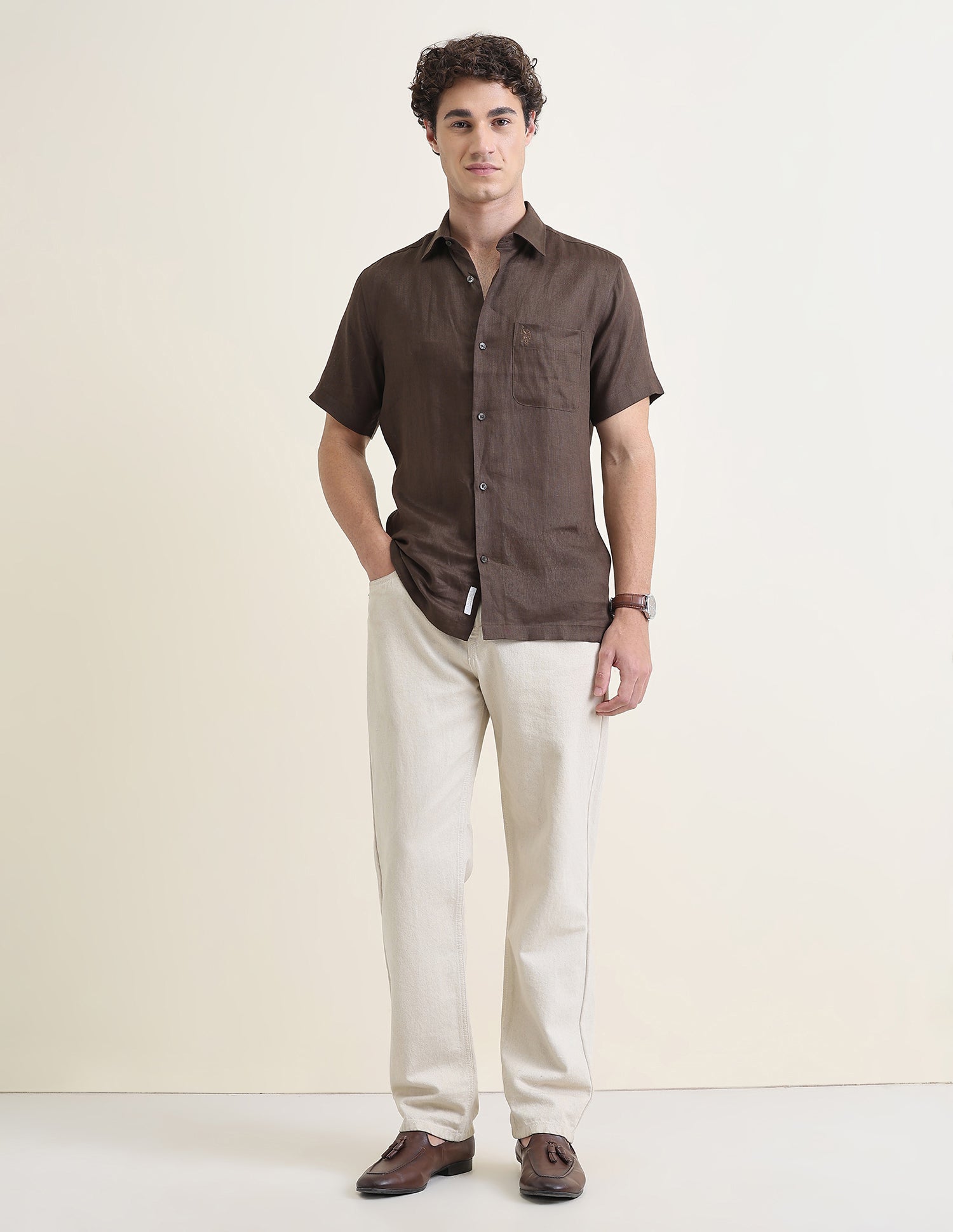 Solid Regular Fit Shirt Choco - U.S. Polo Assn. India | Large