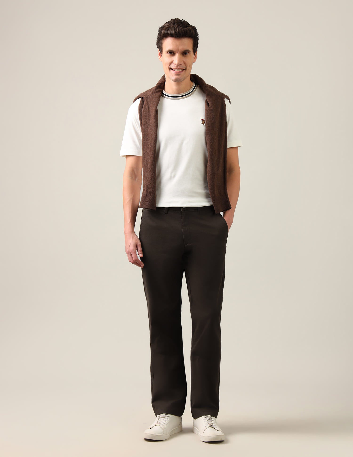 Riley Straight Fit Twill Trousers Brown - U.S. Polo Assn. India | Large