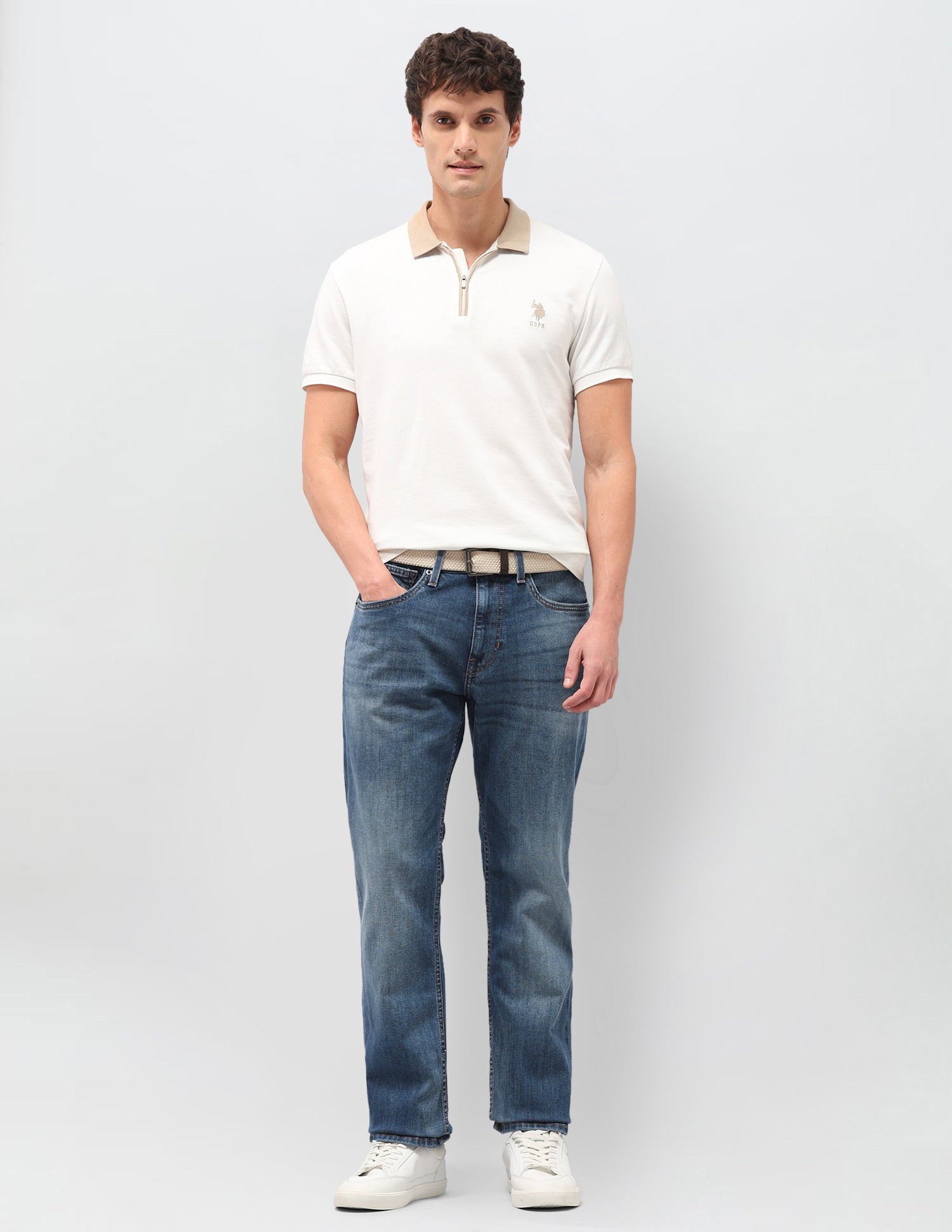 Harold Slim Straight Fit Blue Jeans Mid Blue - U.S. Polo Assn. India | Large
