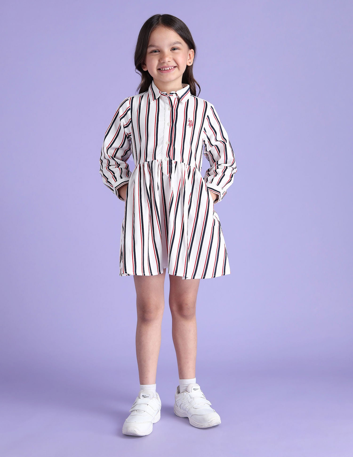 Girls Vertical Striped Corduroy Dress Snow White - U.S. Polo Assn. India | Large