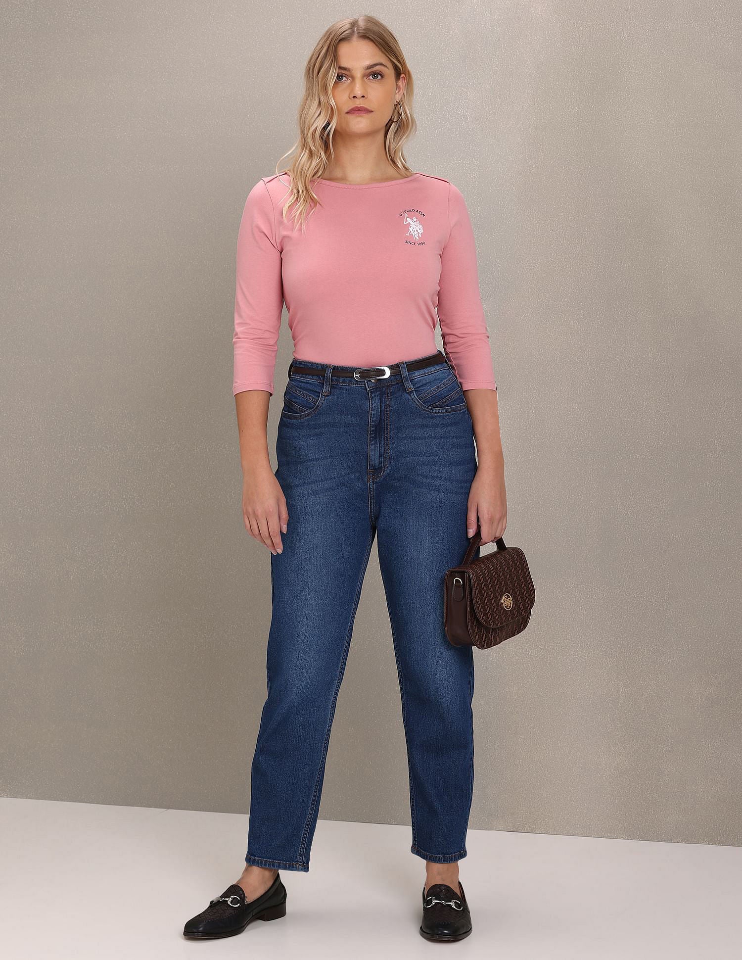 Three Quarter Sleeve Solid T-Shirt Pink - U.S. Polo Assn. India | Large