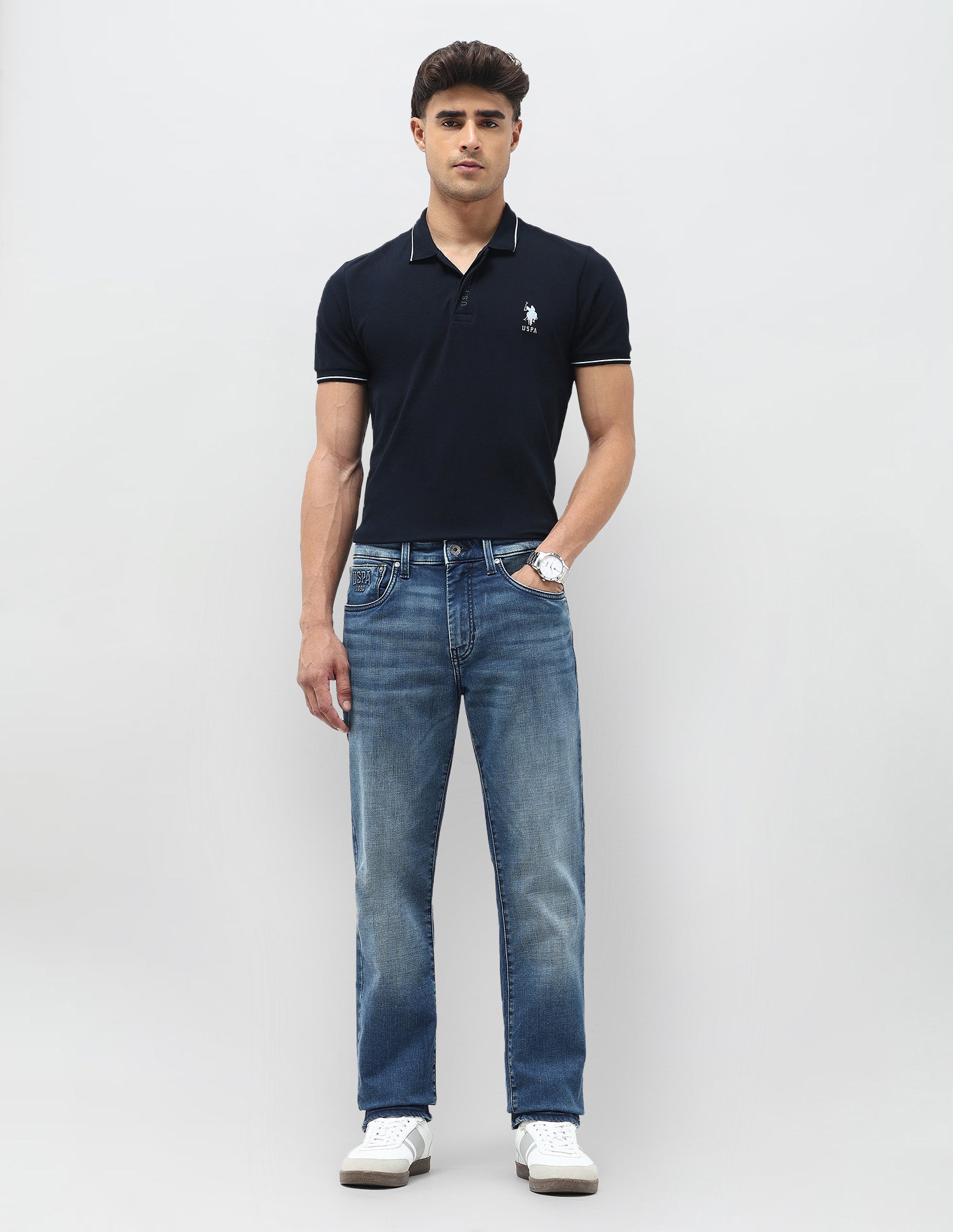 Harold Slim Straight Fit Blue Jeans Mid Wash - U.S. POLO ASSN. | Large