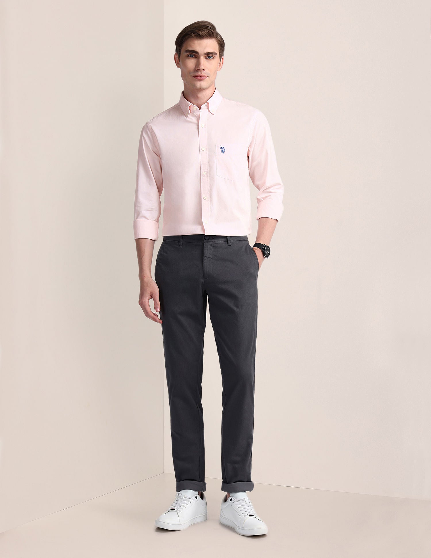 Tailored Fit Cotton Twill Shirt Light Pink - U.S. POLO ASSN. | Large