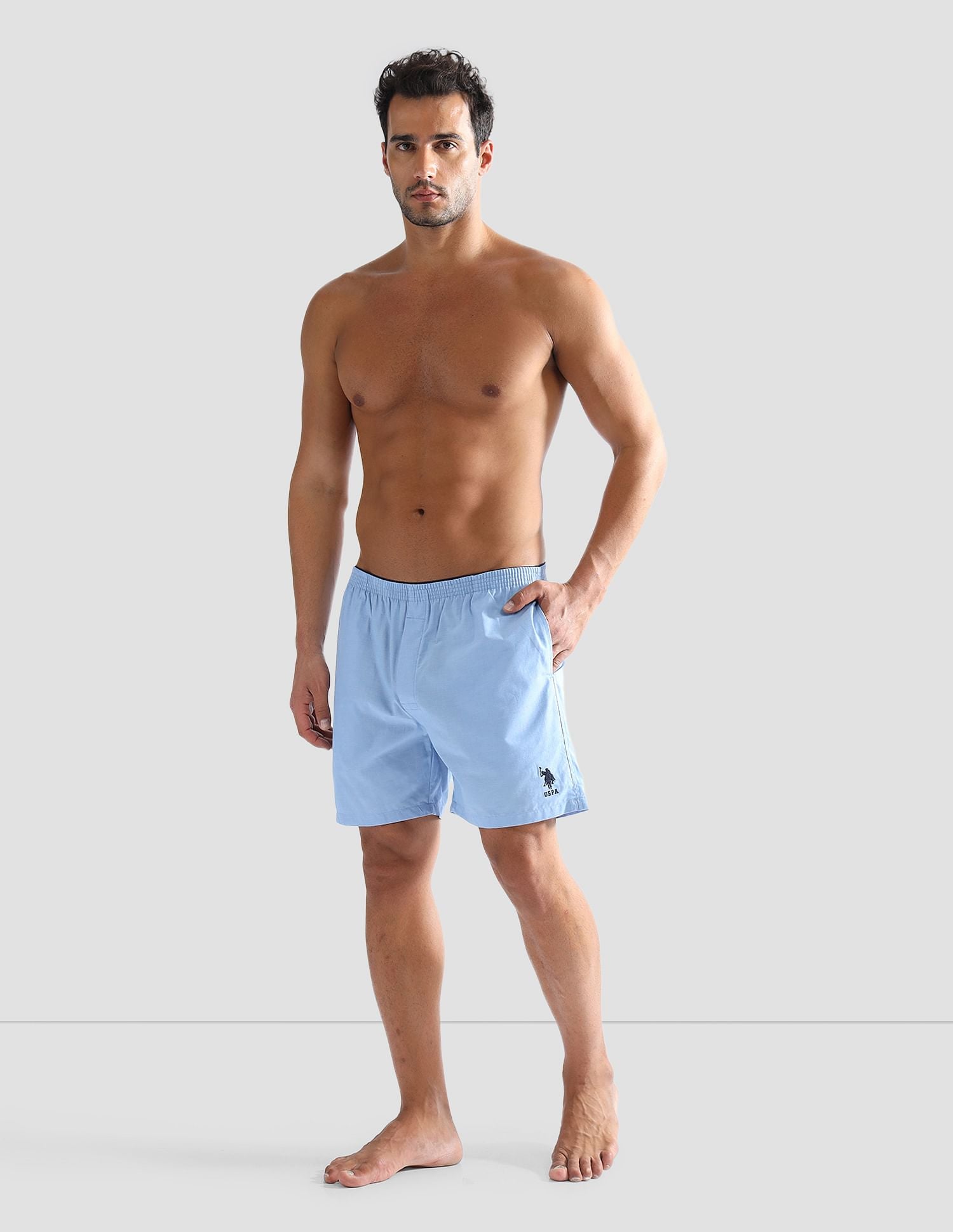 Pure Cotton EX003  Boxer Shorts - Pack of 1 Blue Chambray - U.S. POLO ASSN. | Large