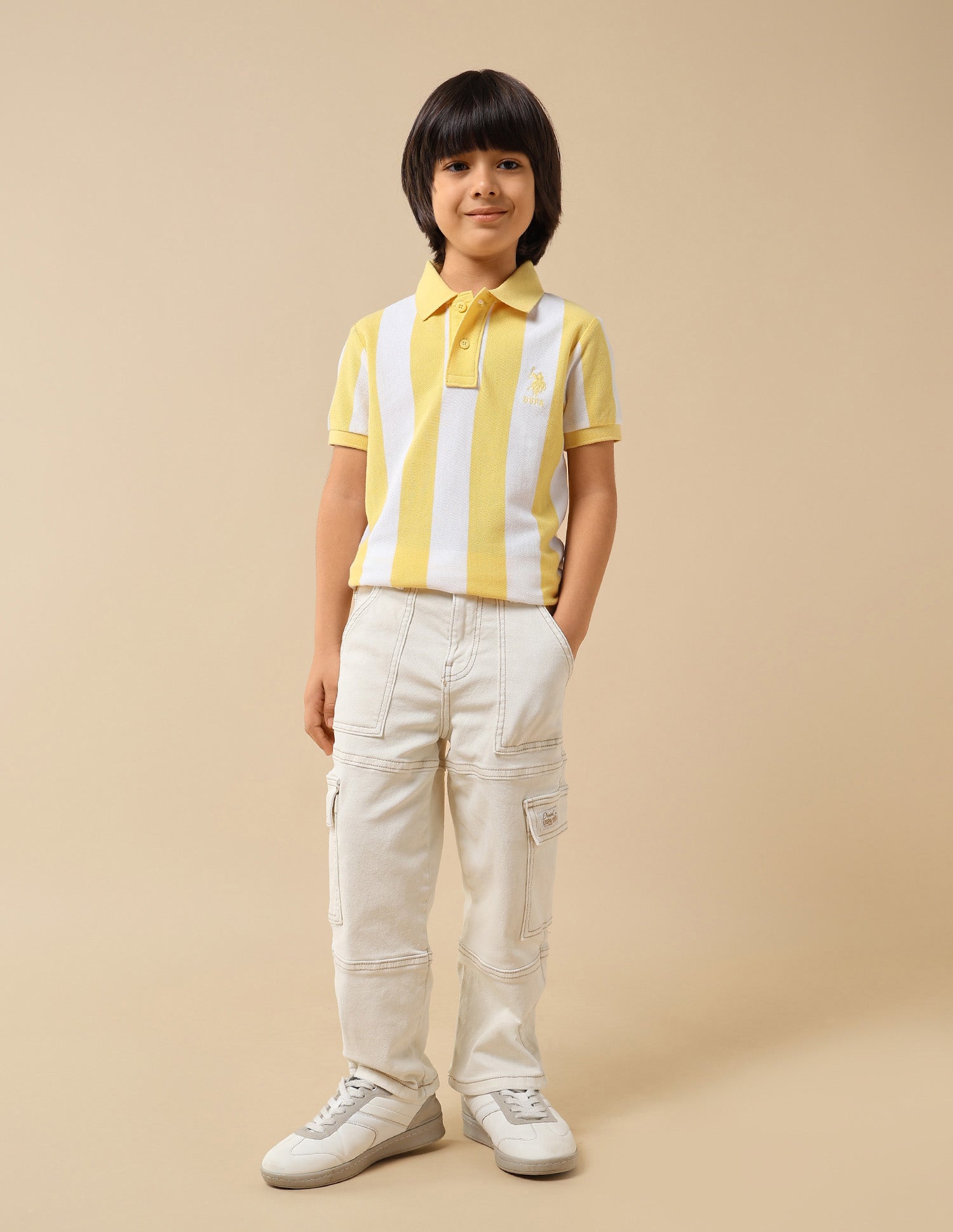 Boys Vertical Striped Regular Fit Polo Shirt Yellow - U.S. POLO ASSN. | Large