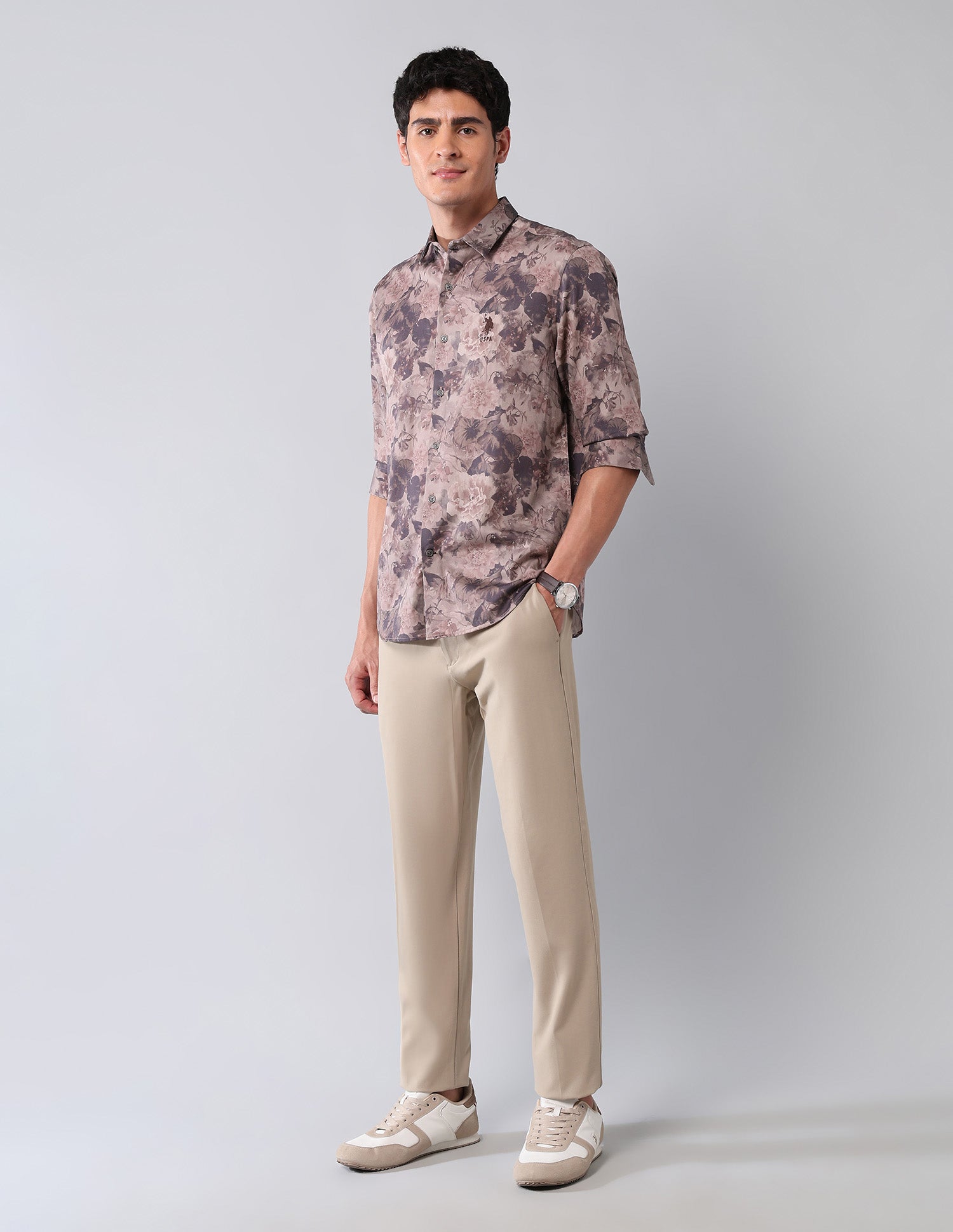 Floral Printed Pure Cotton Shirt Mauve - U.S. Polo Assn. India | Large