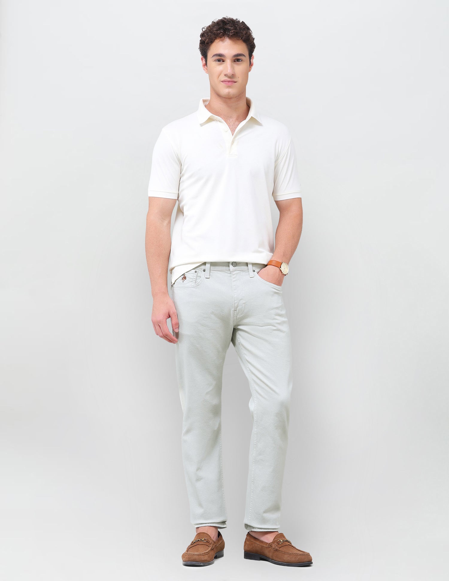 Harold Slim Straight Fit Green Jeans Light Green - U.S. Polo Assn. India | Large