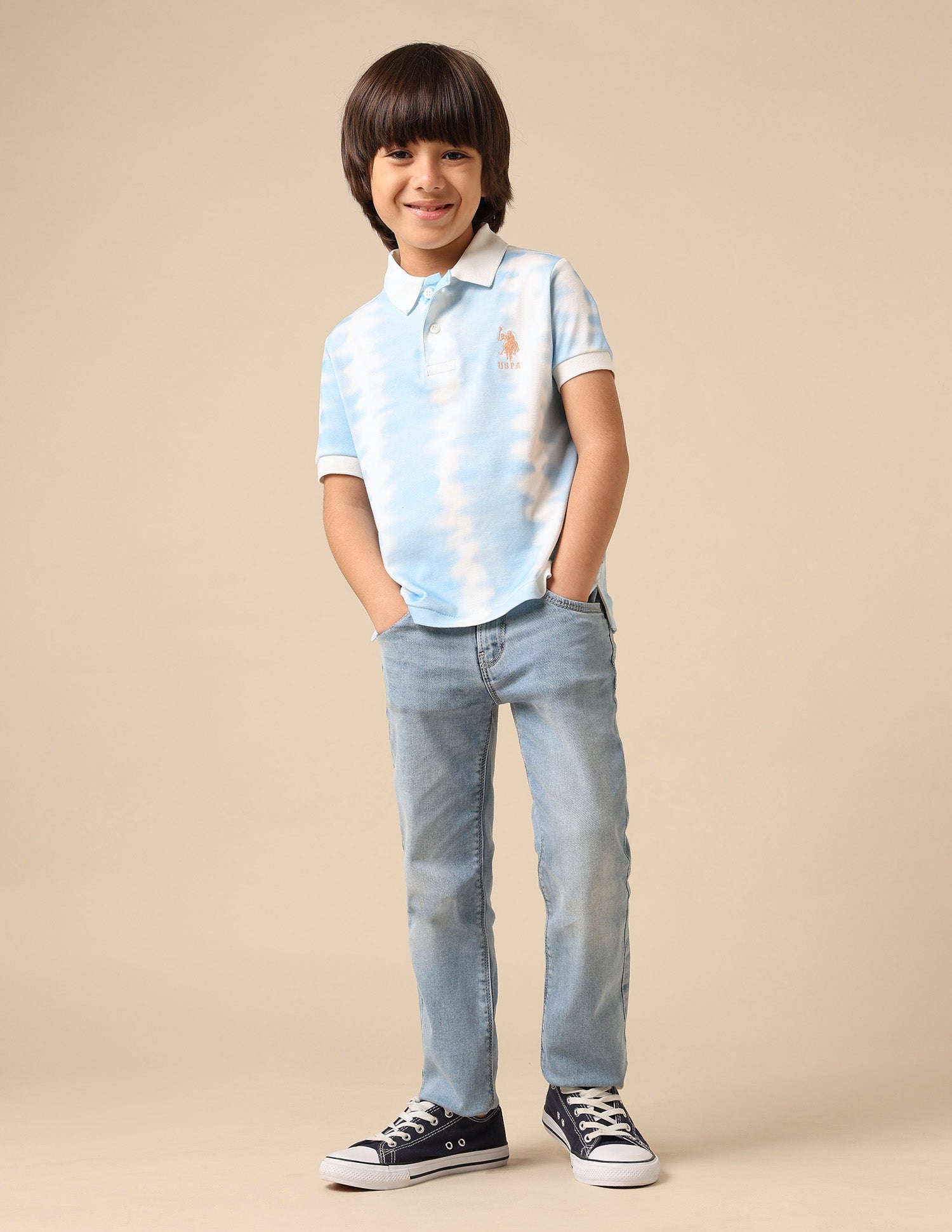 Boys All Over Printed Regular Fit Polo Shirt Light Blue - U.S. POLO ASSN. | Large