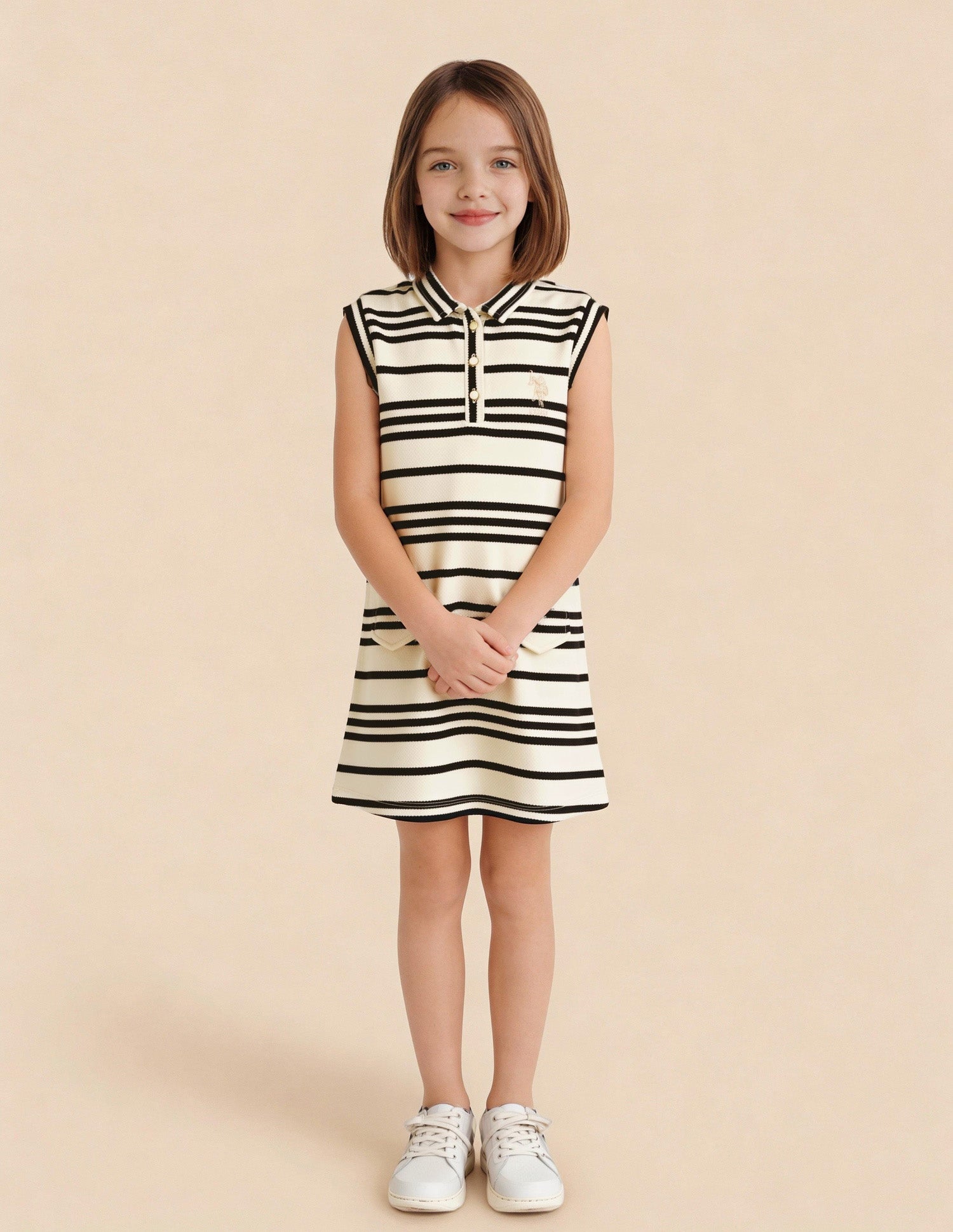 Girls Horizontal Striped Patterned Knit Dress White - U.S. Polo Assn. India | Large