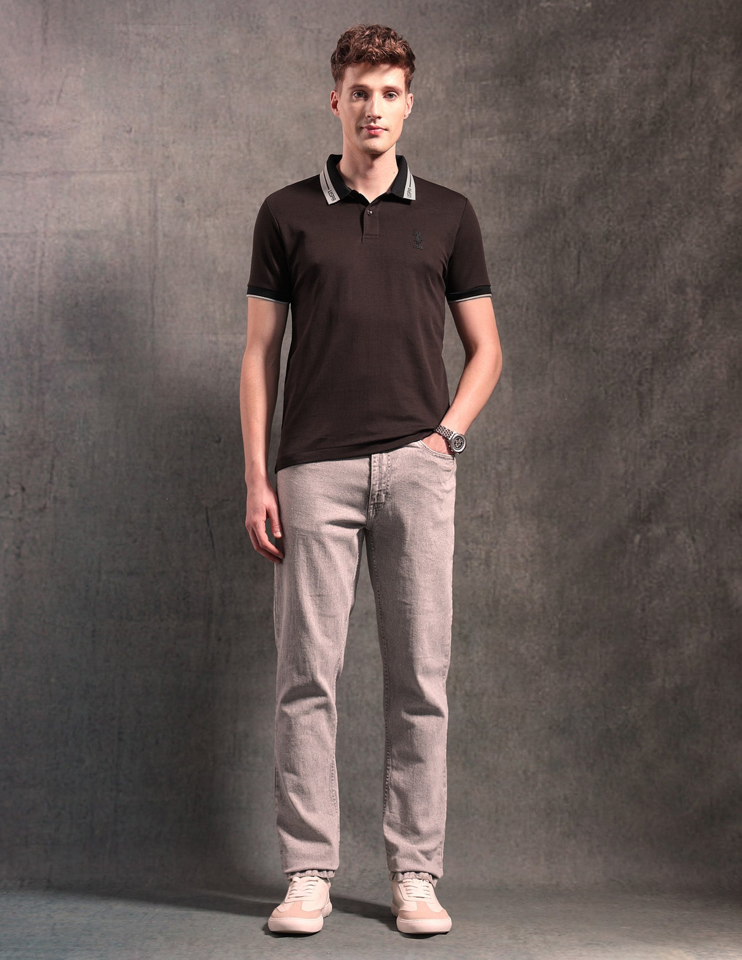 Black & Gold Regular Fit Polo Shirt Dark Brown - U.S. POLO ASSN. | Large