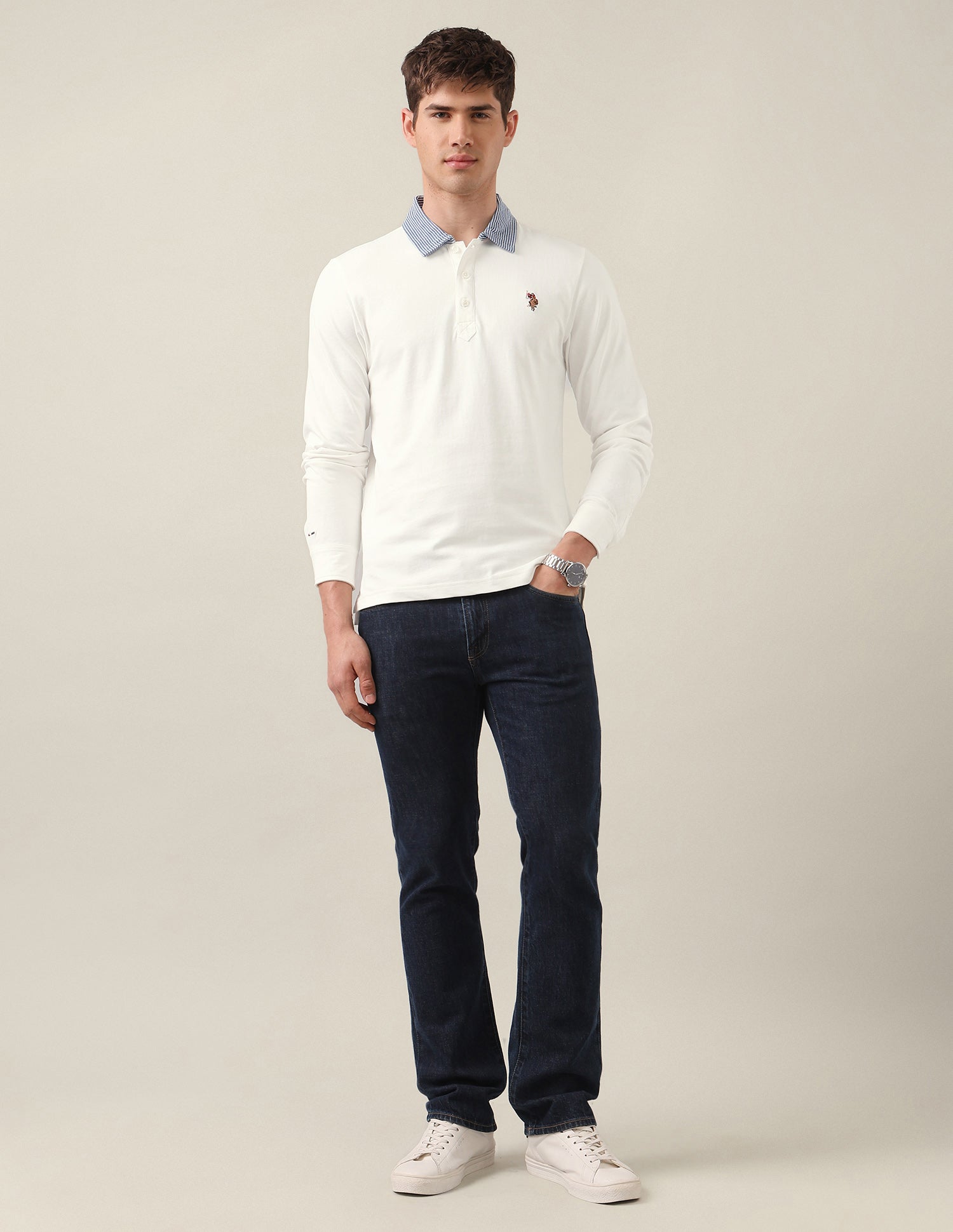 Solid Slim Fit Polo Shirt Ivory - U.S. Polo Assn. India | Large